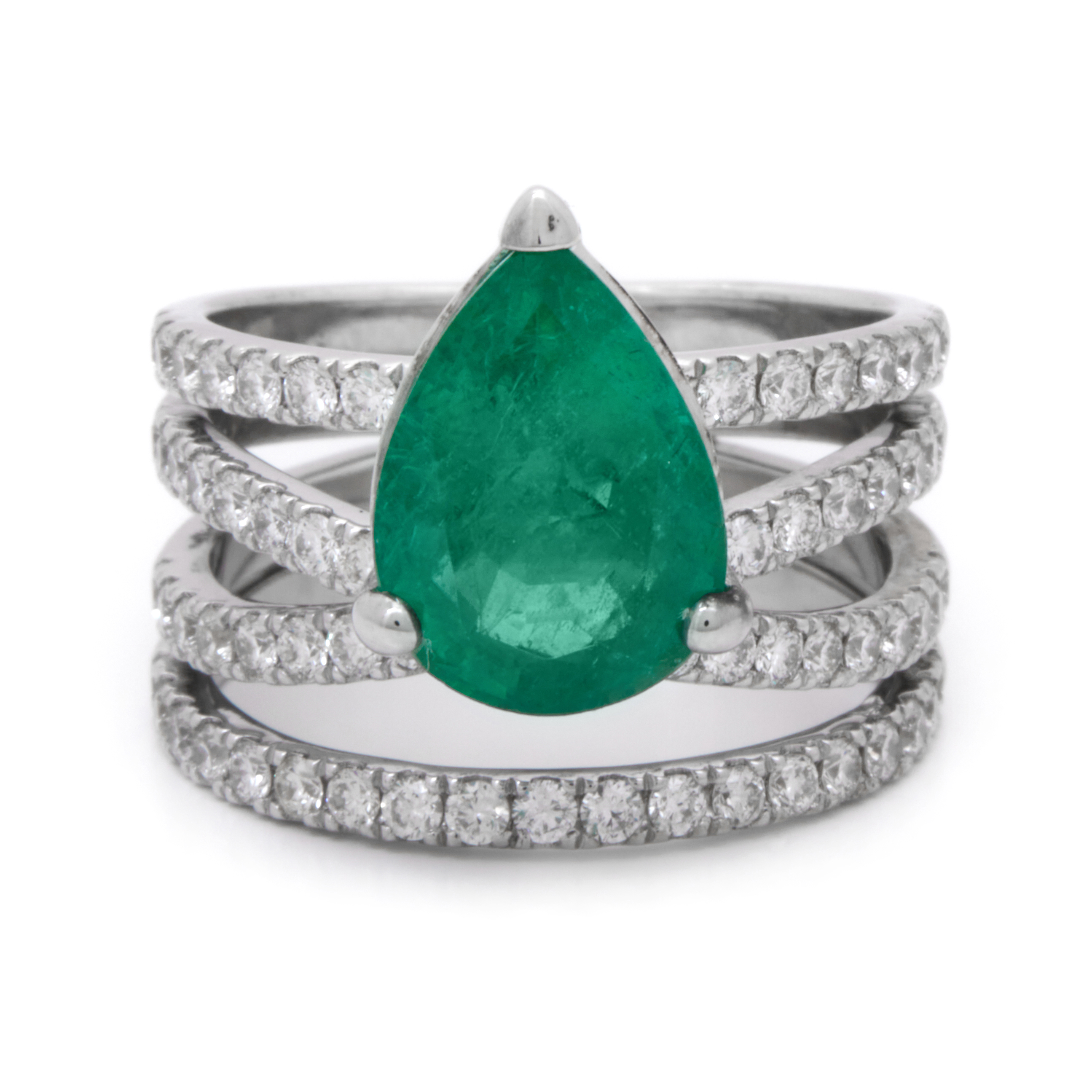 Inel GALA din aur alb de 18k cu smarald (3.55 ct.) si diamante (1.14 ct.)