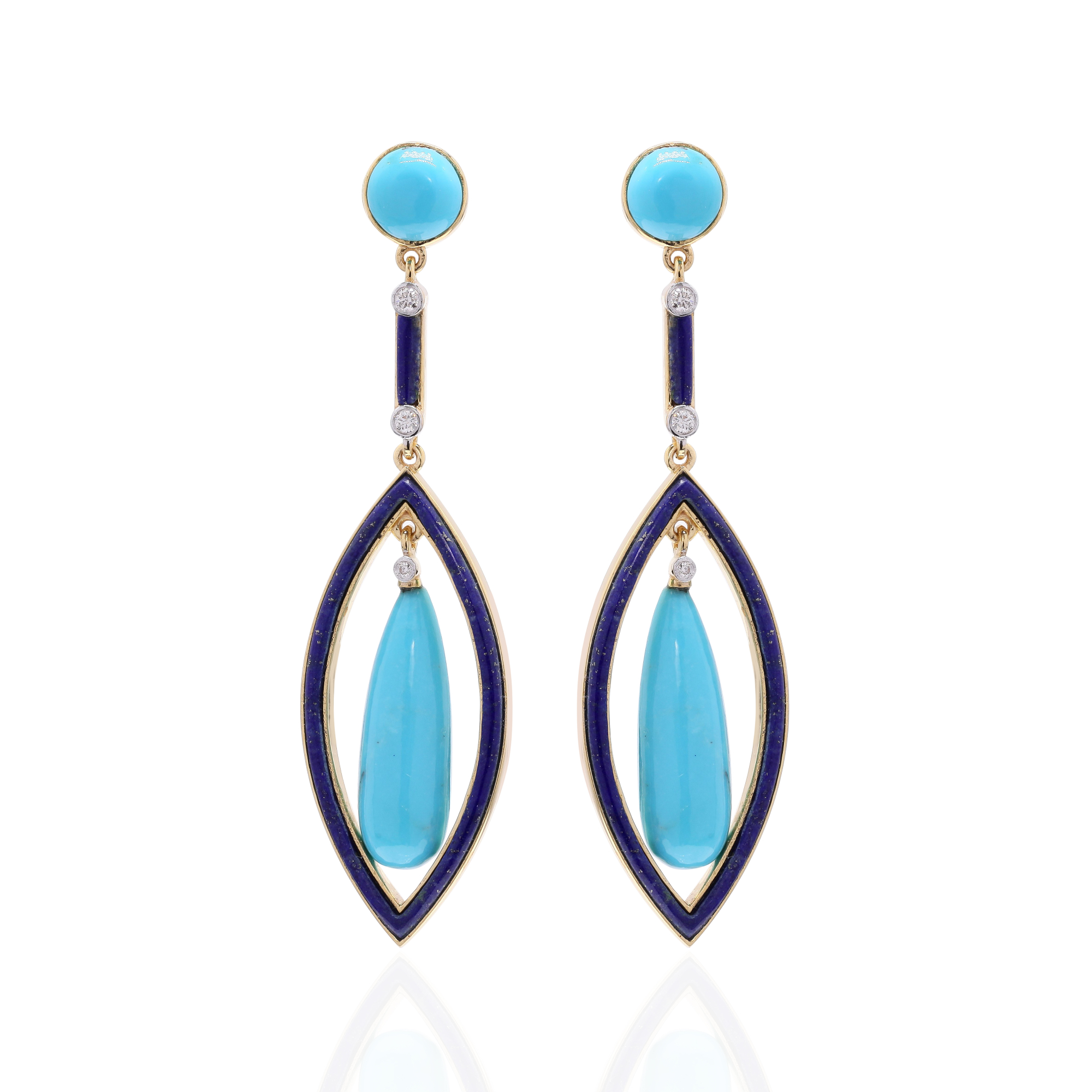 Cercei TIMELESS din aur galben de 18k cu turcoaz, lapis  si diamante