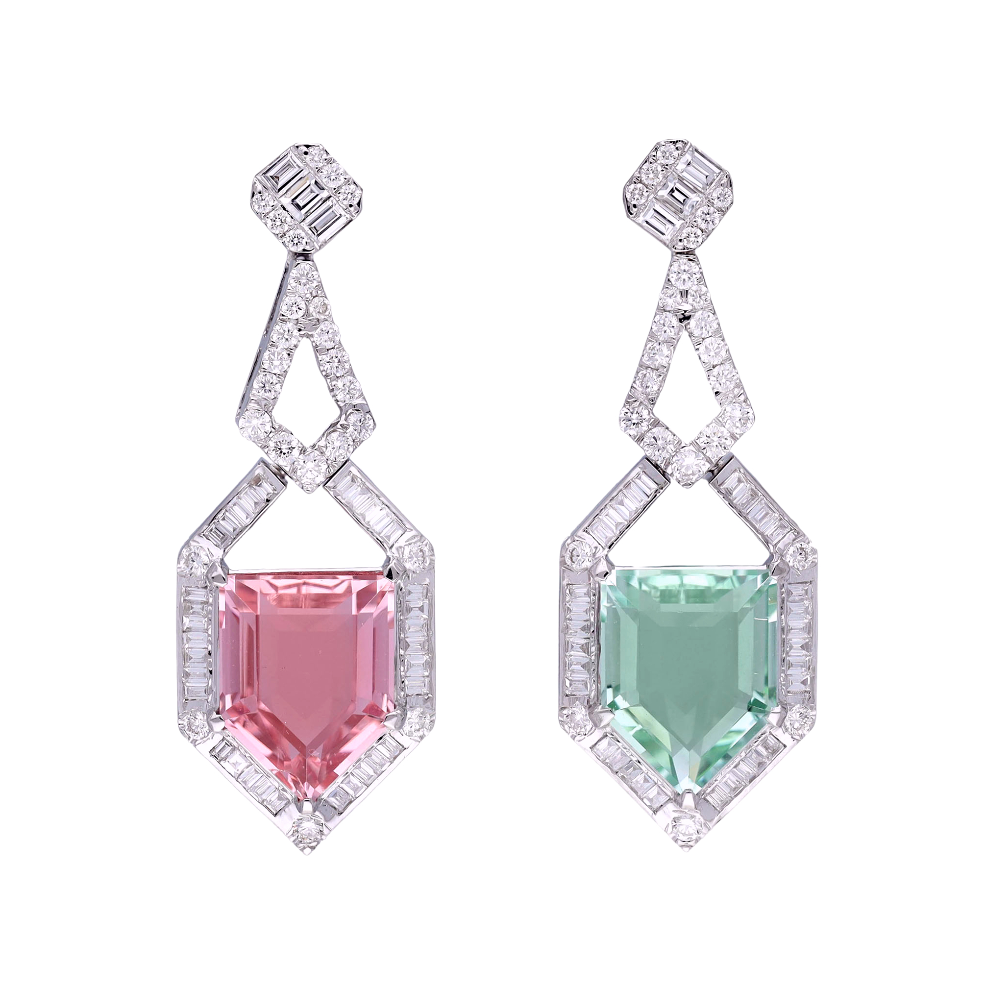 Cercei GALA din aur alb de 18k cu turmalina (9.6 ct.) si diamante (1.59 ct.)