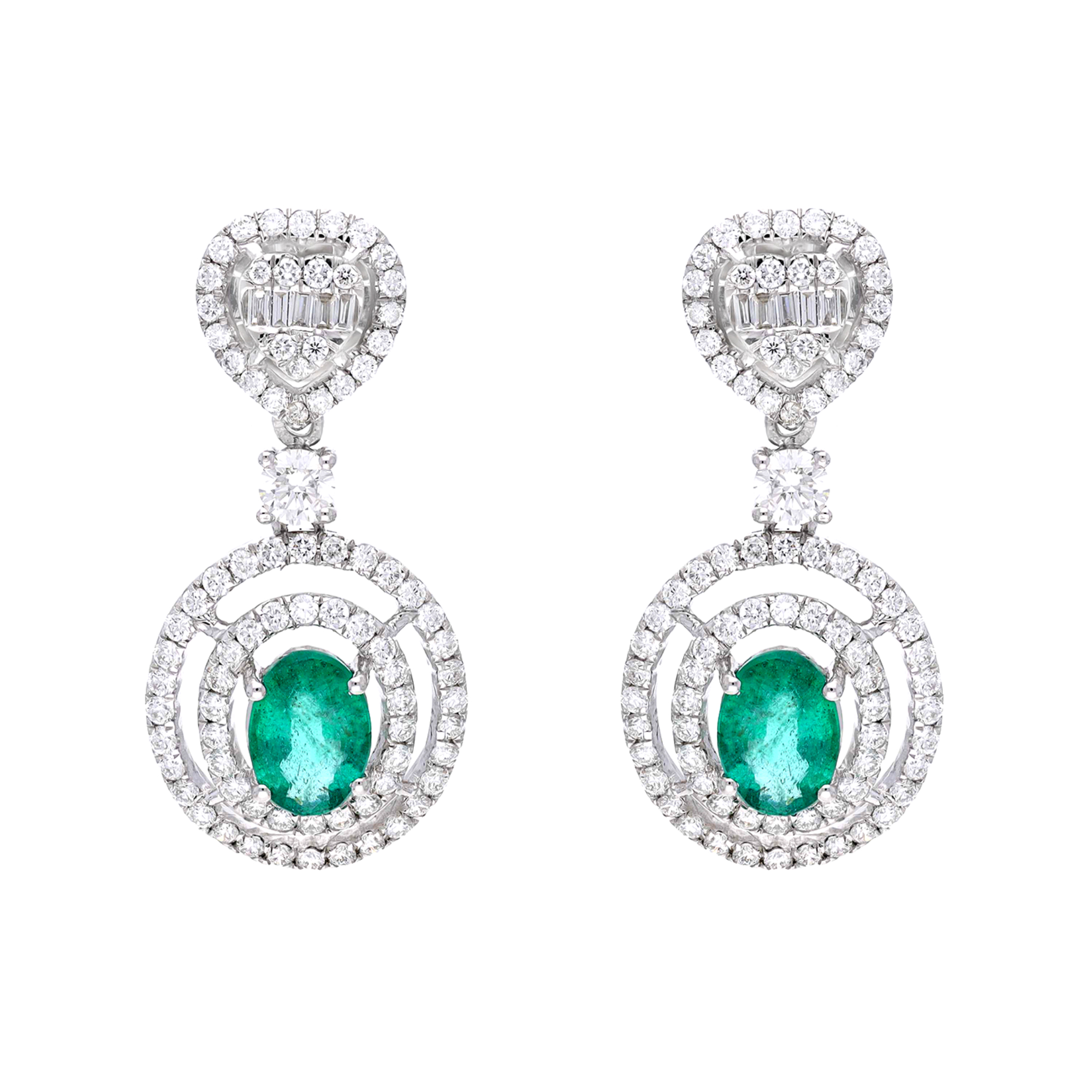 Cercei GALA din aur alb de 18k cu smarald (1.44 ct.) si diamante (1.46 ct.)