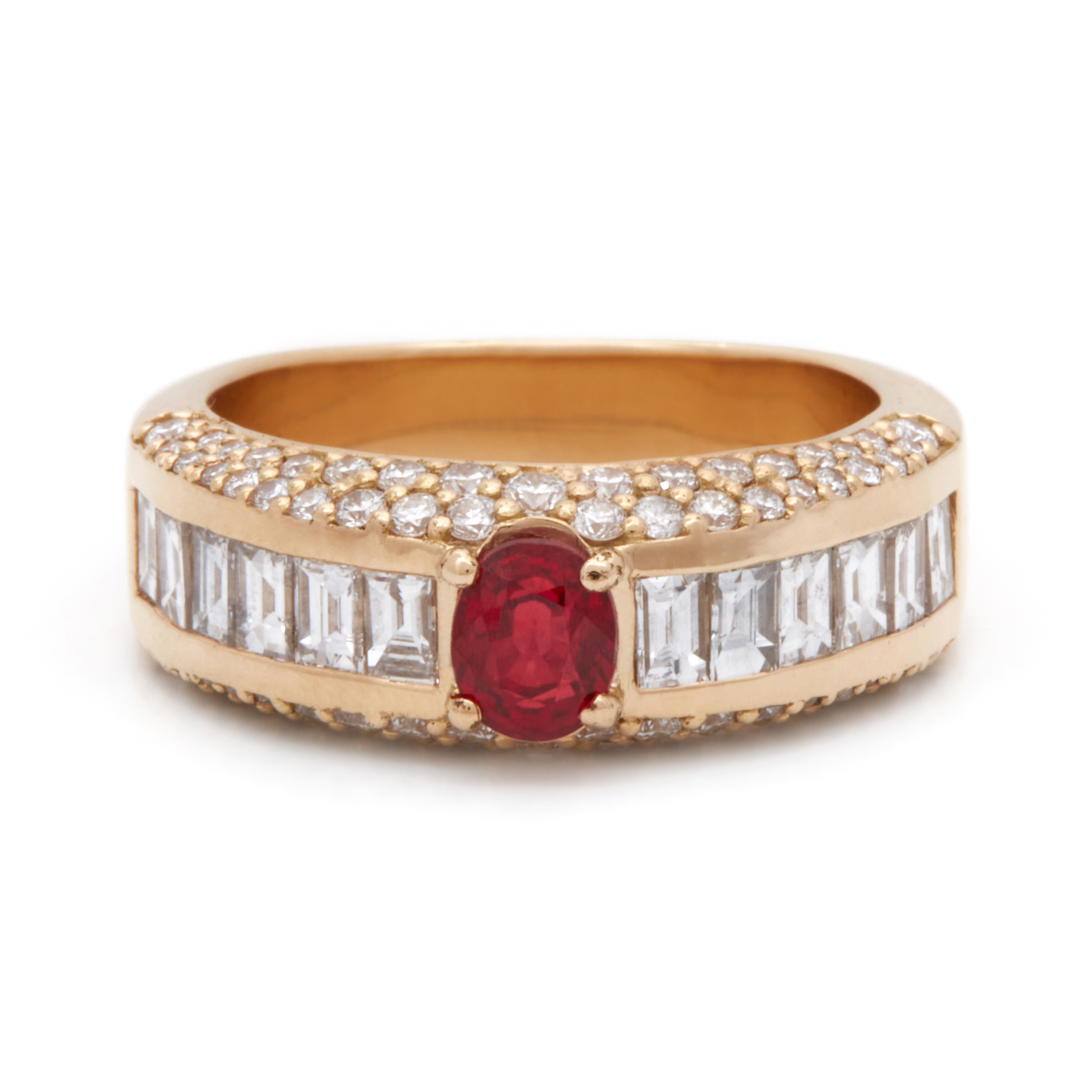 Inel TIMELESS din aur galben de 18k cu rubine si diamante