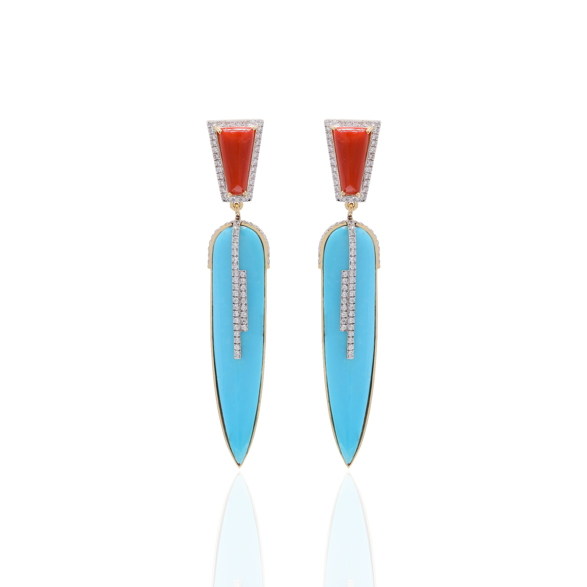 CERCEI TIMELESS: aur galben 18k / coral / turcoaz  / diamante
