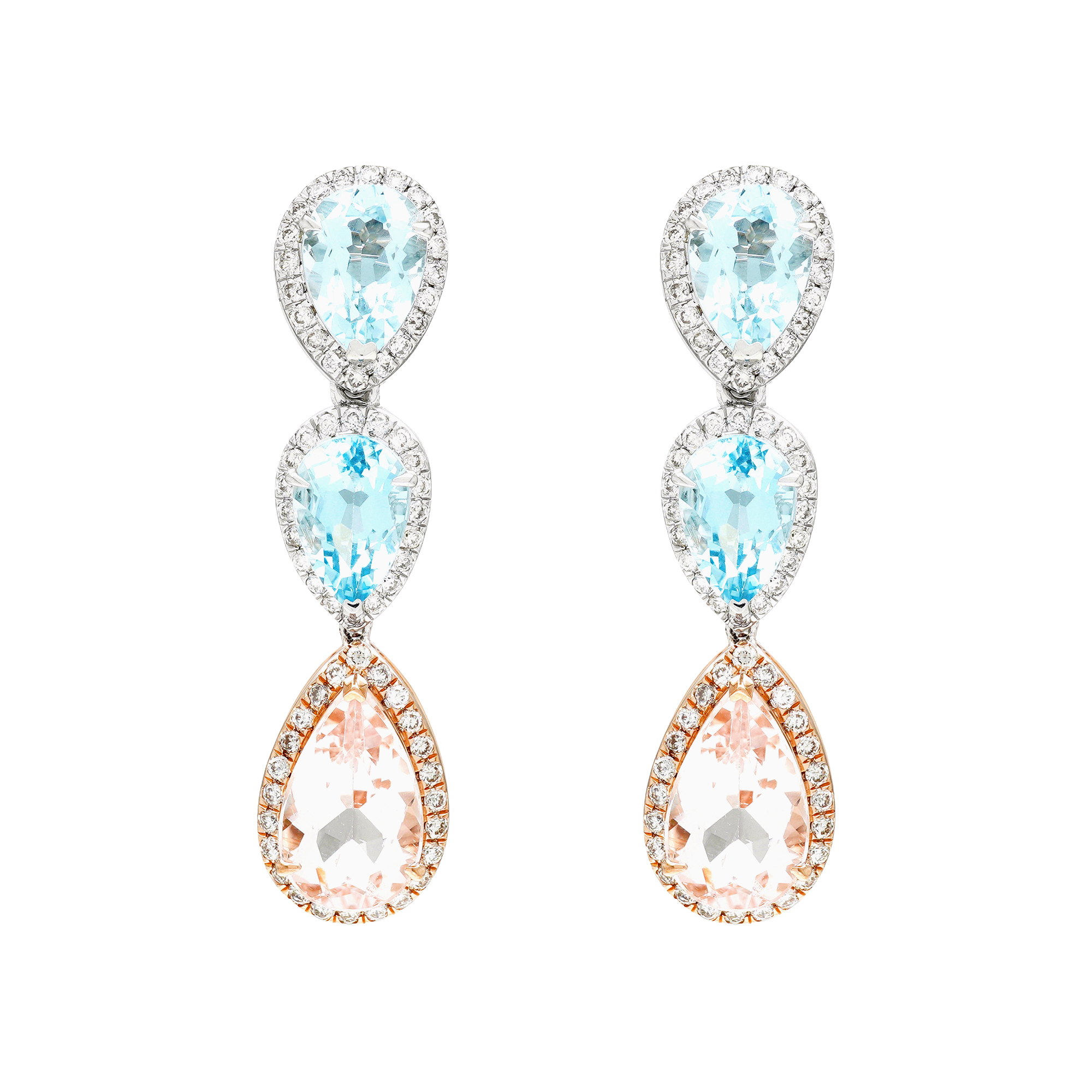 Cercei GALA: aur 18k / acvamarin / morganit / diamante
