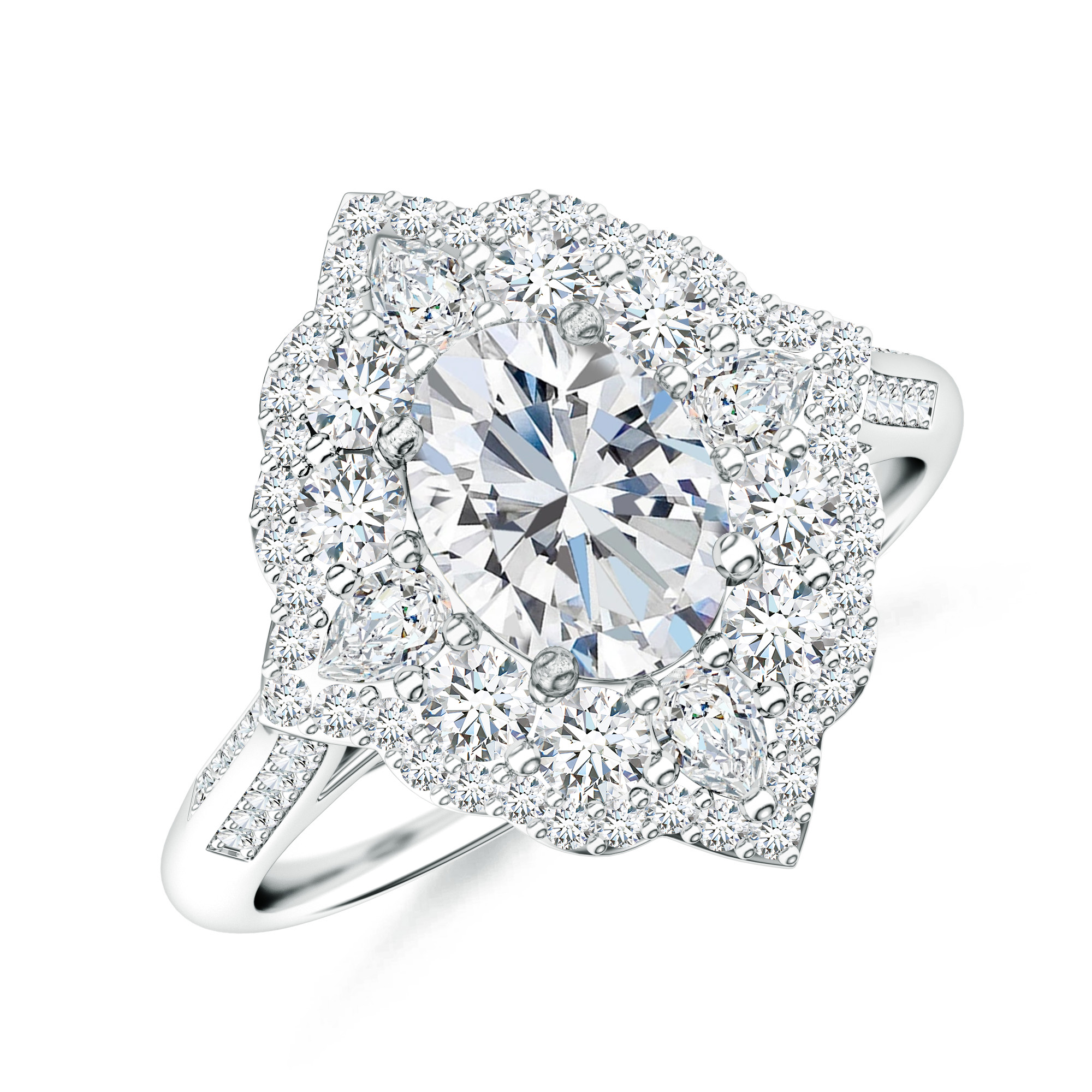 Inel DIAMONDS din aur alb de 18k cu diamant central de 1.00 ct (GIA) si diamante anturaj 0.65 ct.