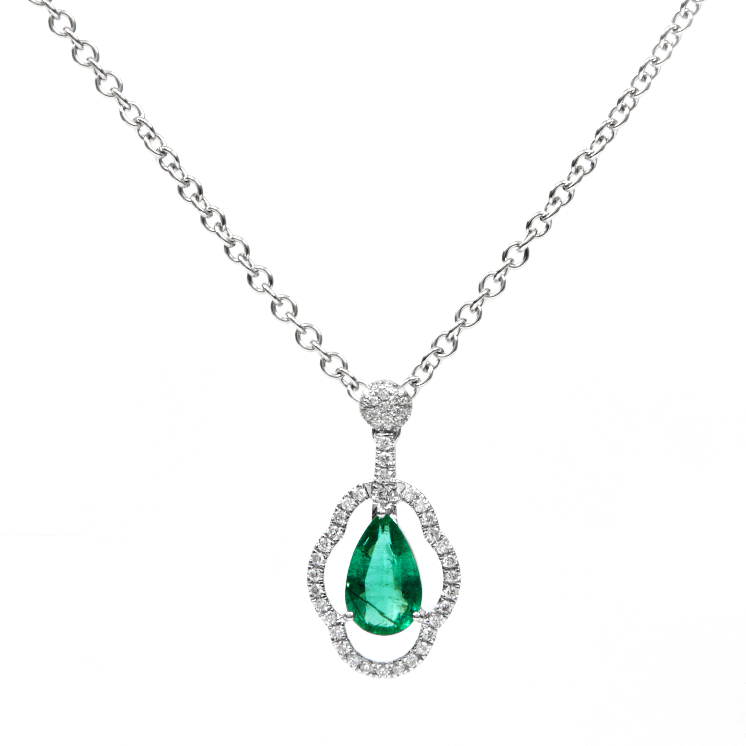 Pandantiv aur alb 18k, smarald 1.77 ct. si diamante 0.32 ct.