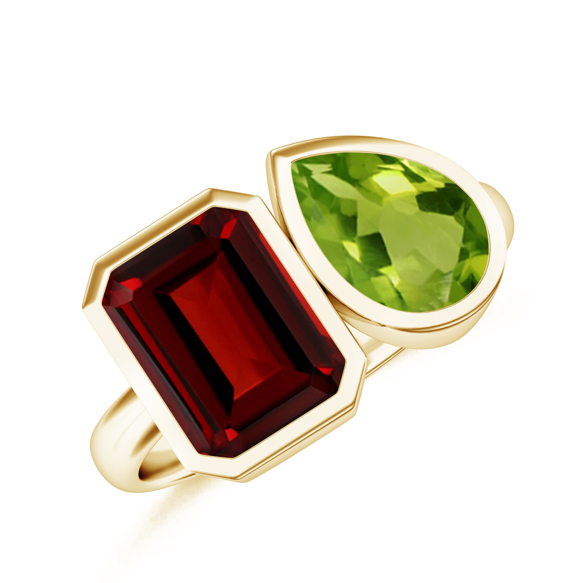 Inel DUET din aur galben de 18k cu granat si peridot