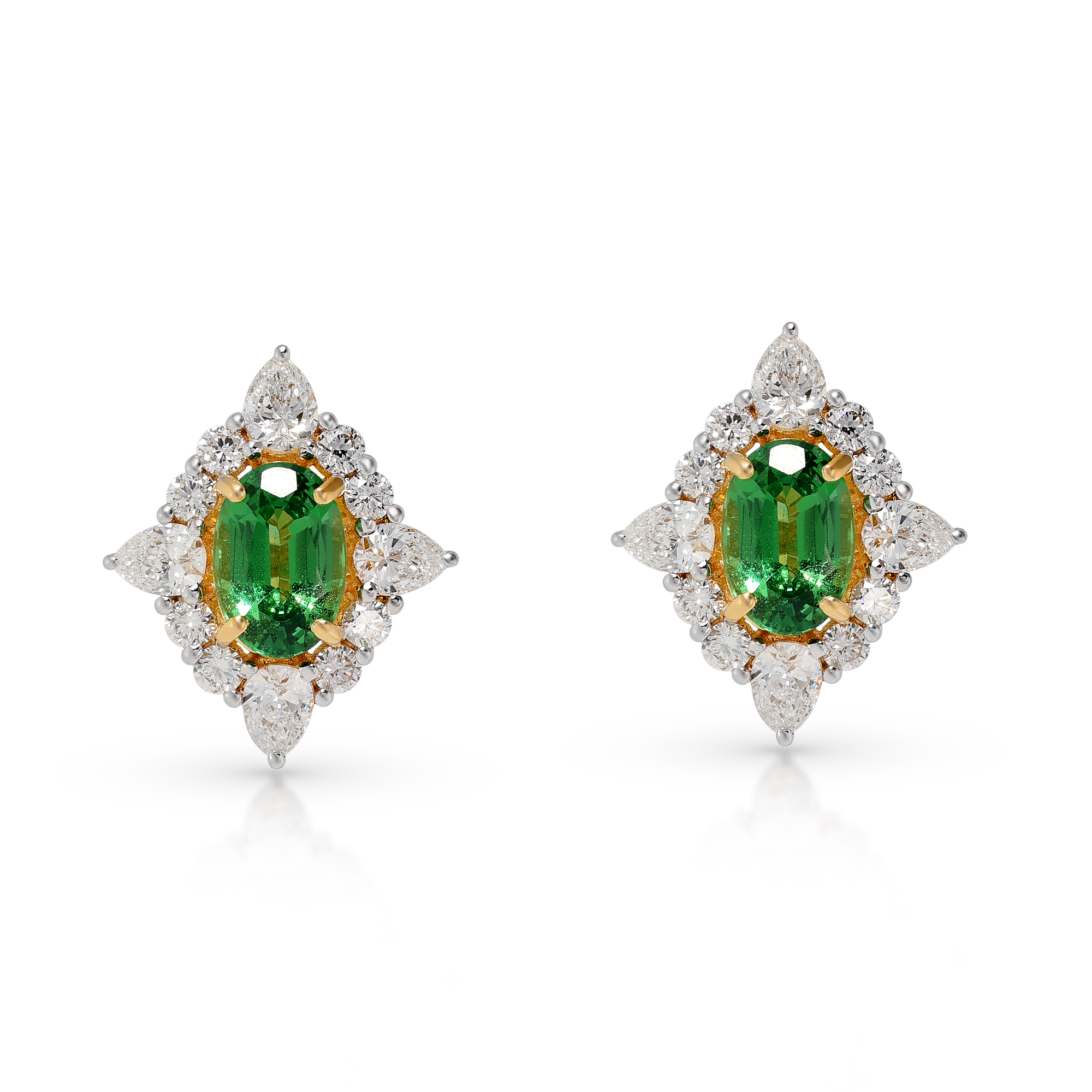 Cercei TIMELESS: aur galben de 18k / tsavorit / diamante