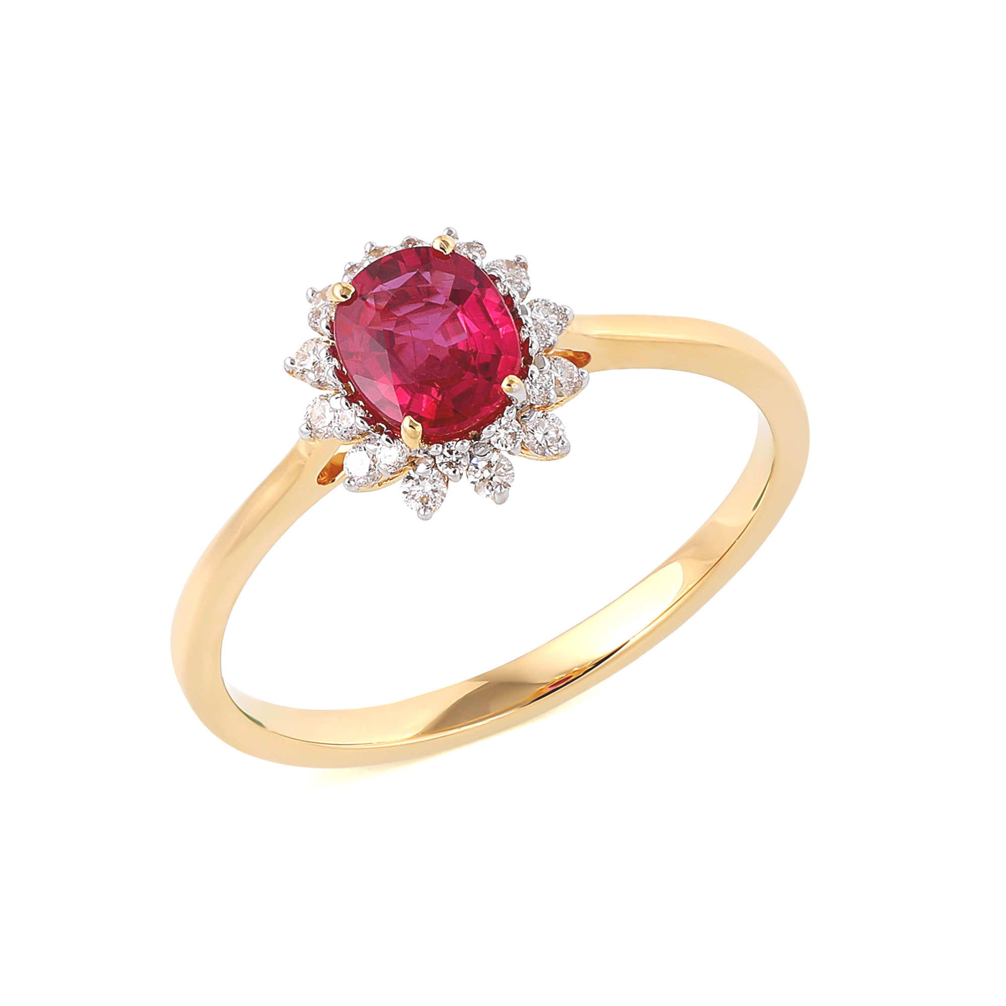 Inel TIMELESS: aur galben 18k, rubin si diamante