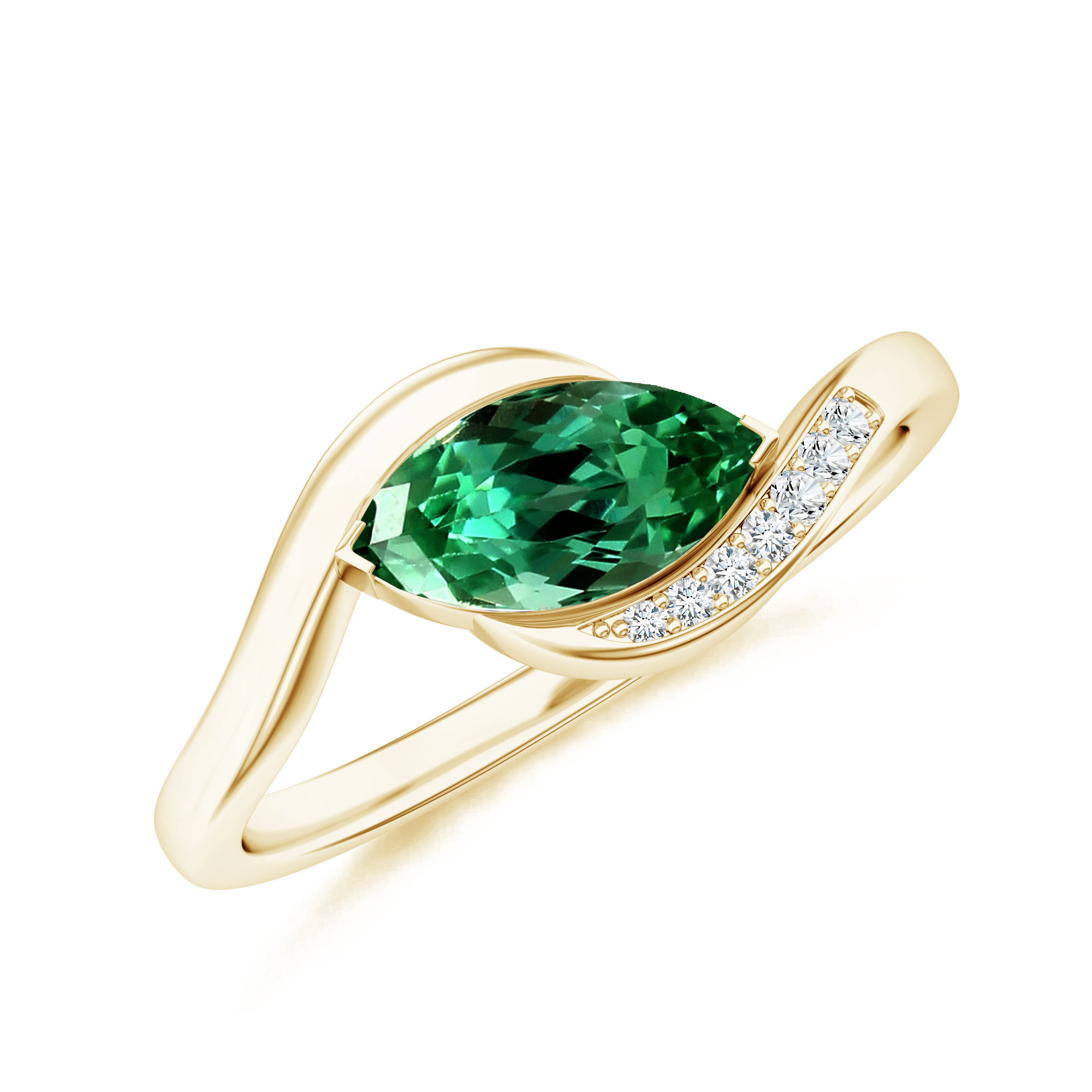 Inel TIMELESS: aur galben 18k cu safir verde si diamante