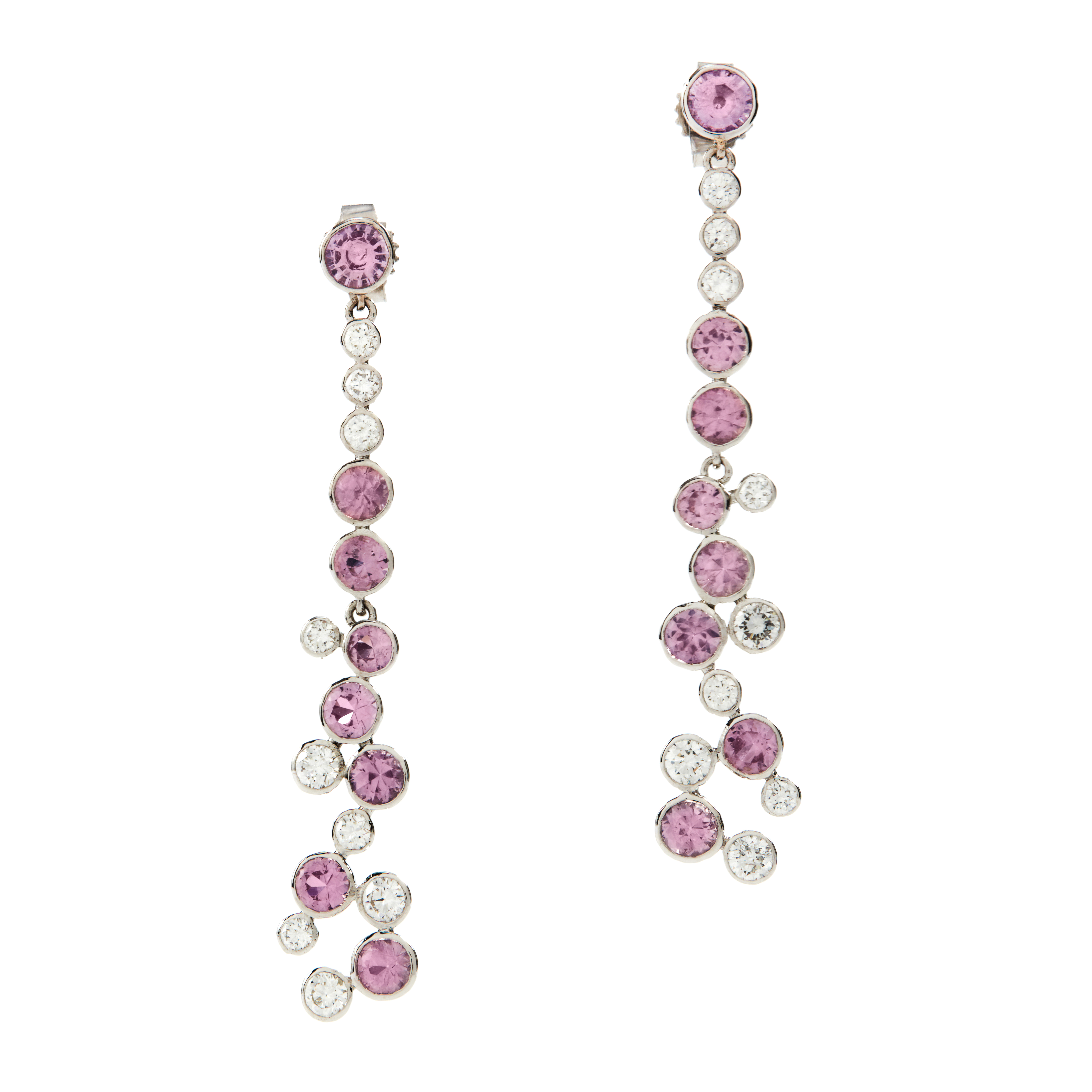 Cercei TIMELESS din aur alb de 18k cu safire roz si diamante