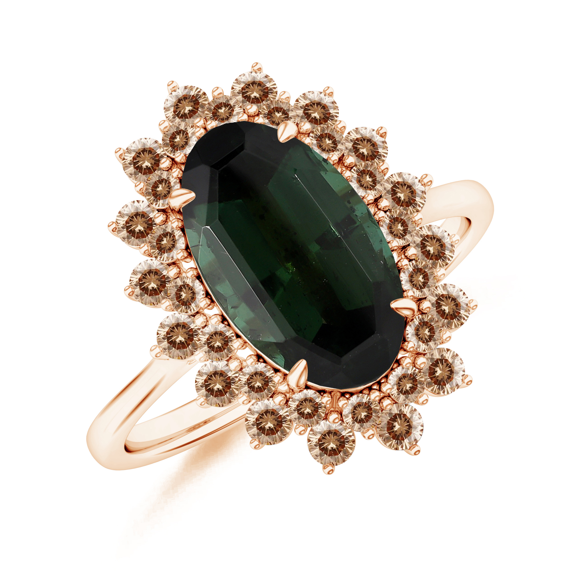 Inel TIMELESS: aur roz 18k cu turmalina verde si diamante