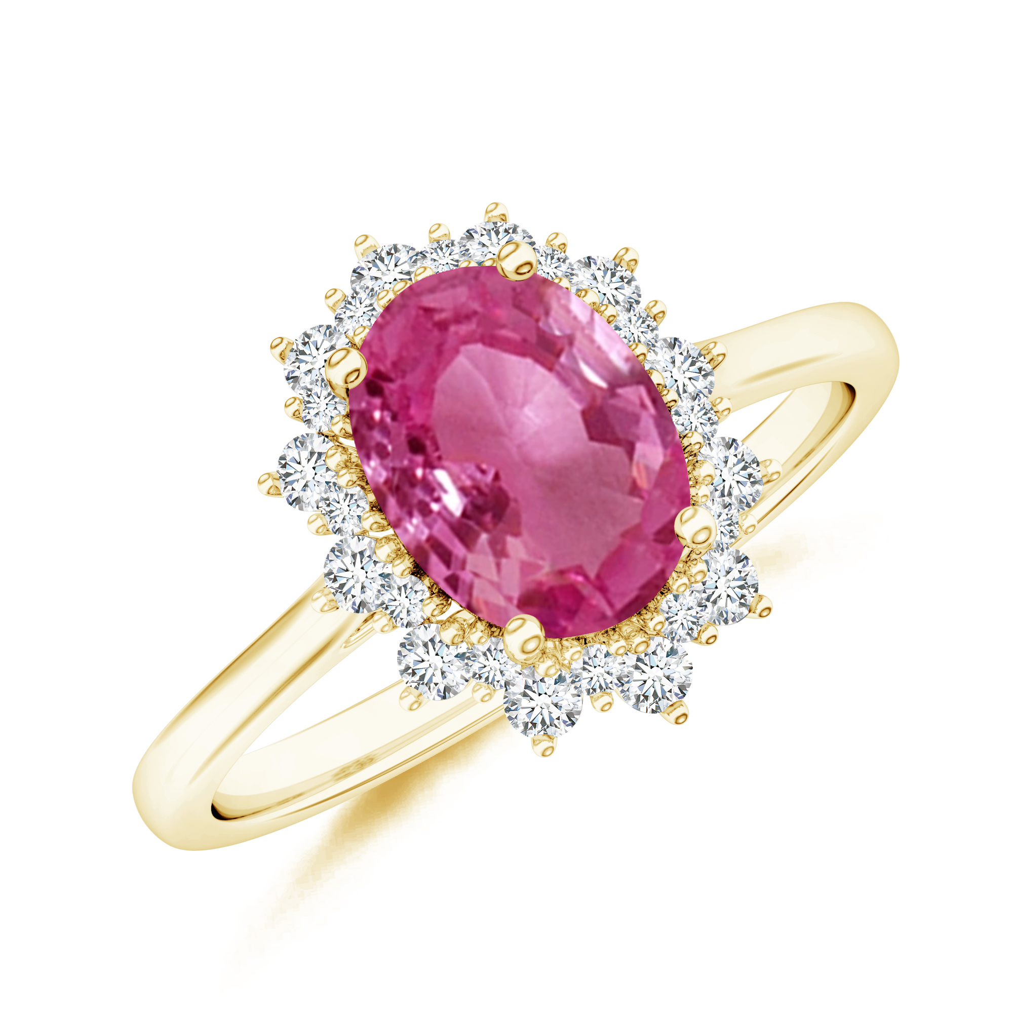 Inel TIMELESS: aur galben 18k cu safir roz si diamante