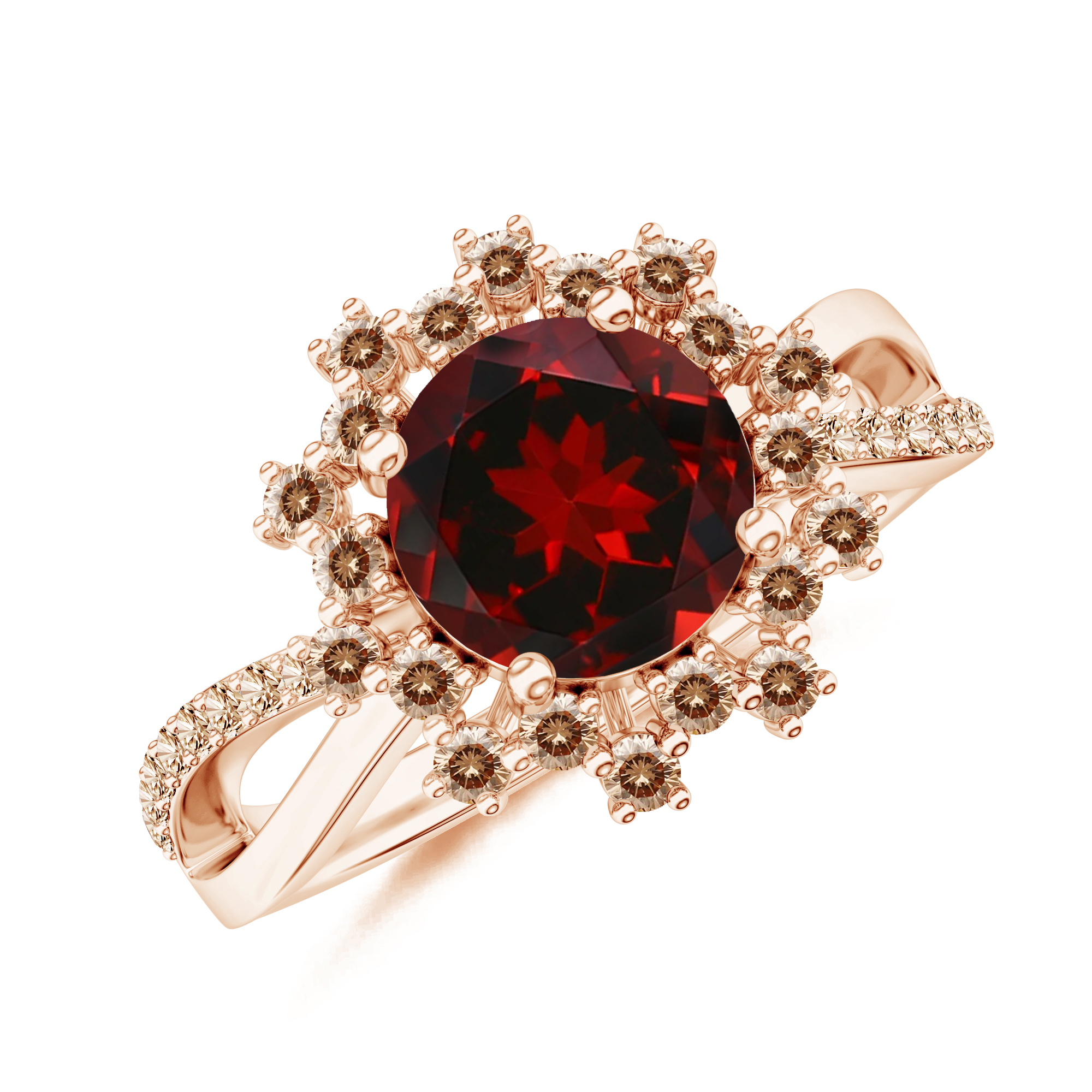 Inel TIMELESS din aur roz de 18k cu granat si diamante