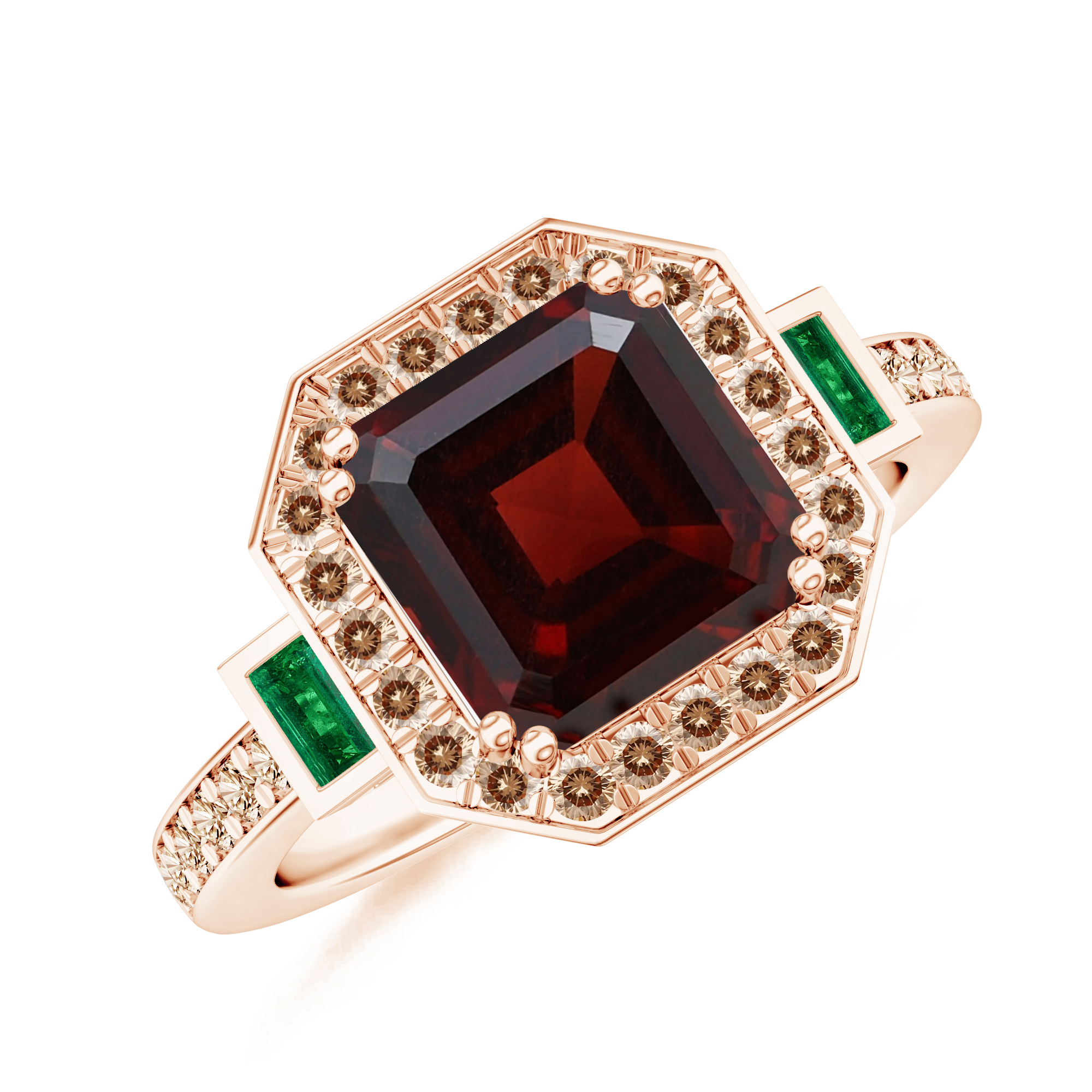 Inel TIMELESS: aur galben 18k / granat / smarald / diamante