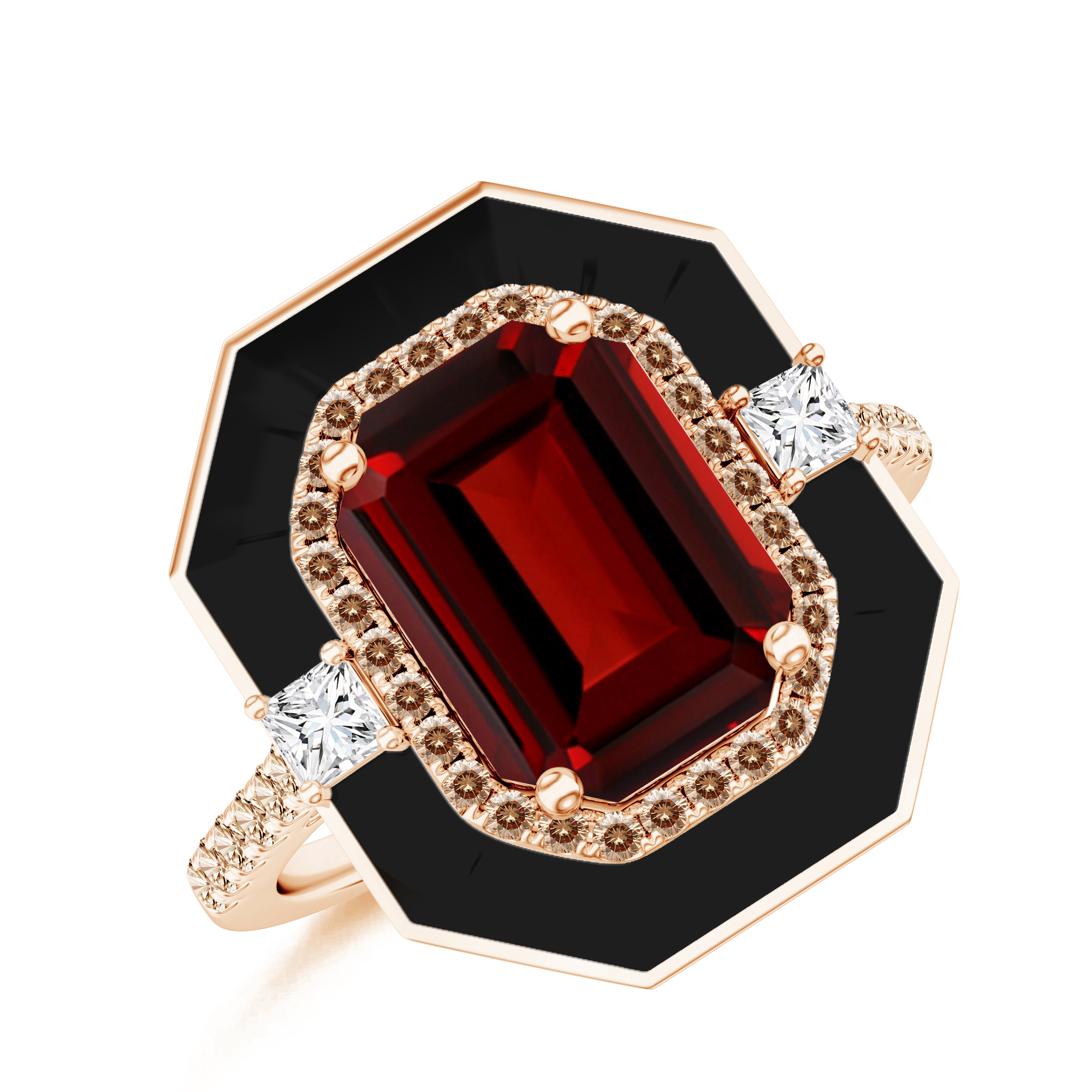 Inel TIMELESS: aur roz de 18k / granat /  email / diamante