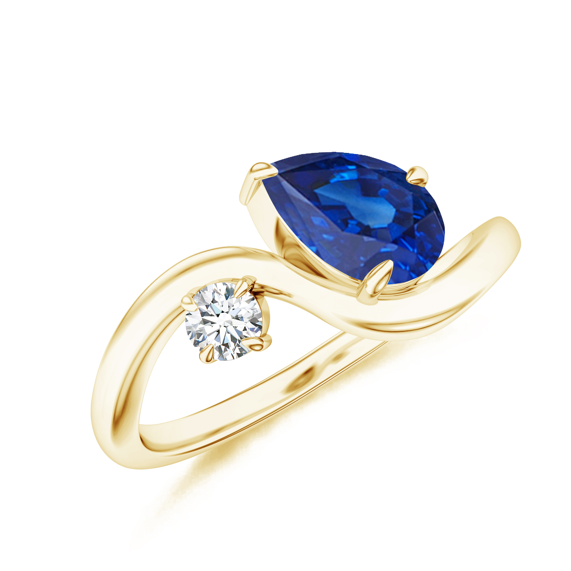 Inel TIMELESS din aur galben de 18k cu safir albastru si diamant