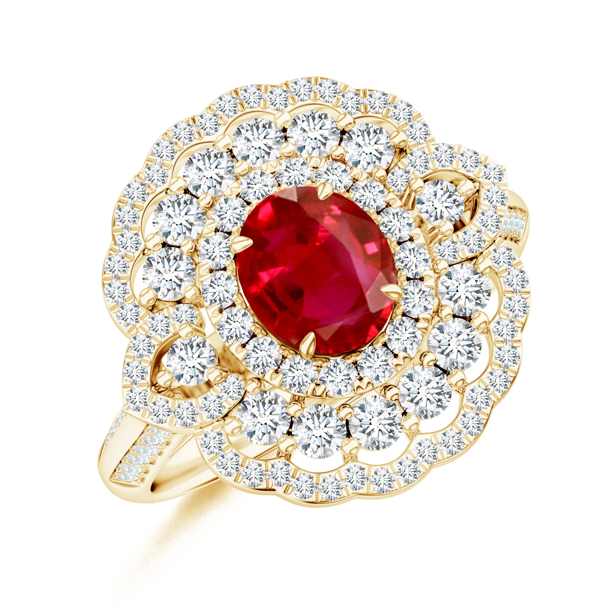 Inel TIMELESS: aur galben 18k, rubin si diamante
