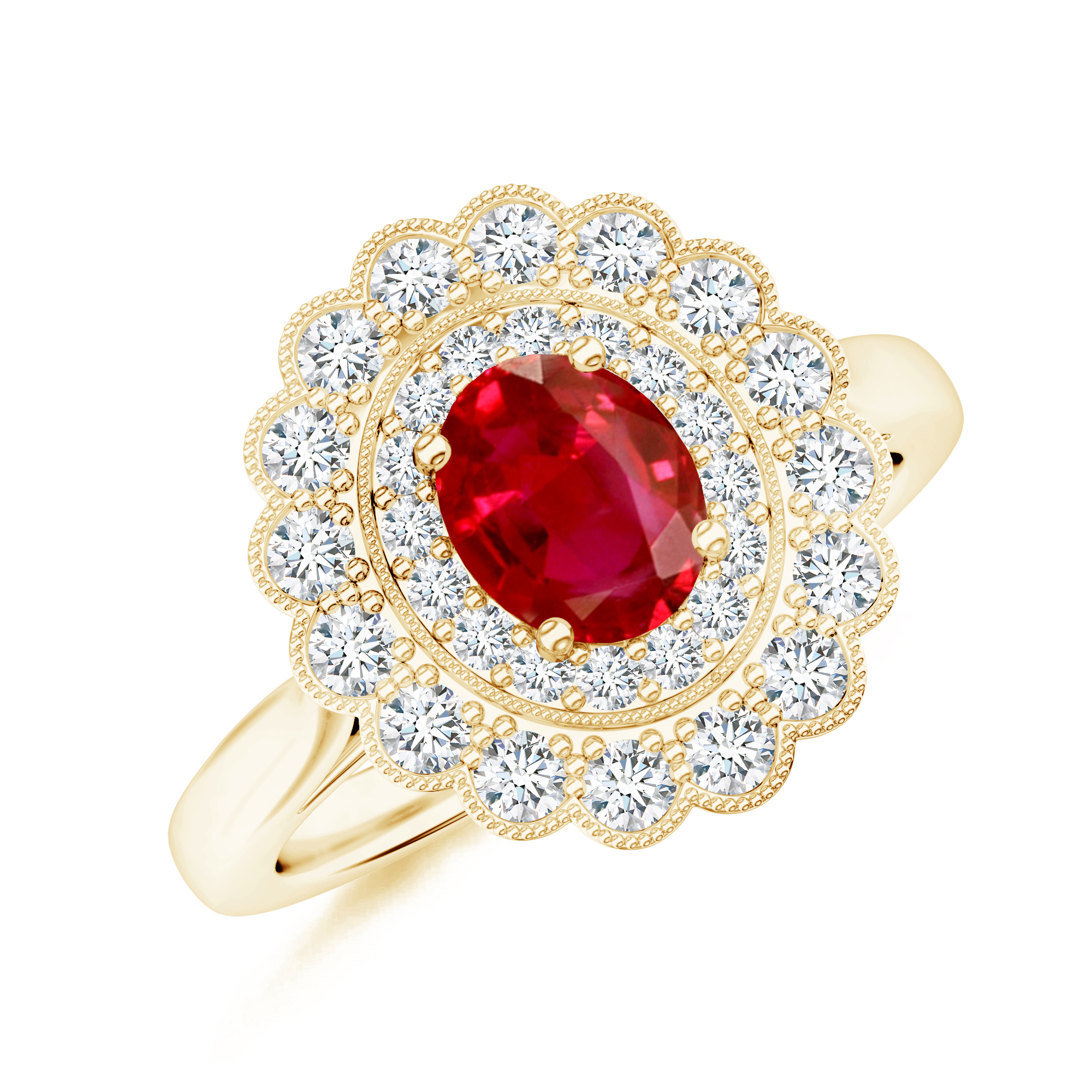 Inel TIMELESS din aur galben de 18k cu rubin si diamante