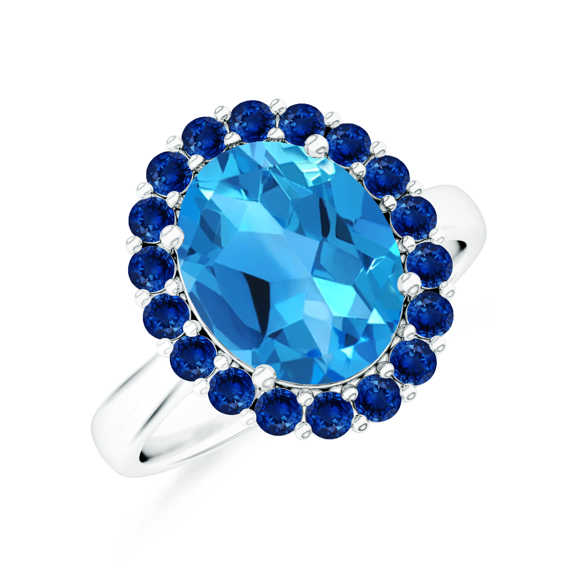 Inel TIMELESS din aur alb de 18k cu topaz si safir albastru