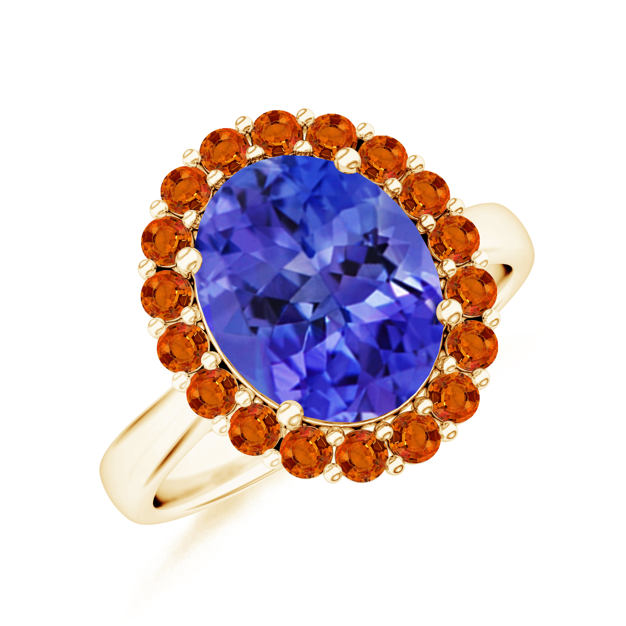 Inel TIMELESS din aur galben de 18k cu tanzanit si safir portocaliu