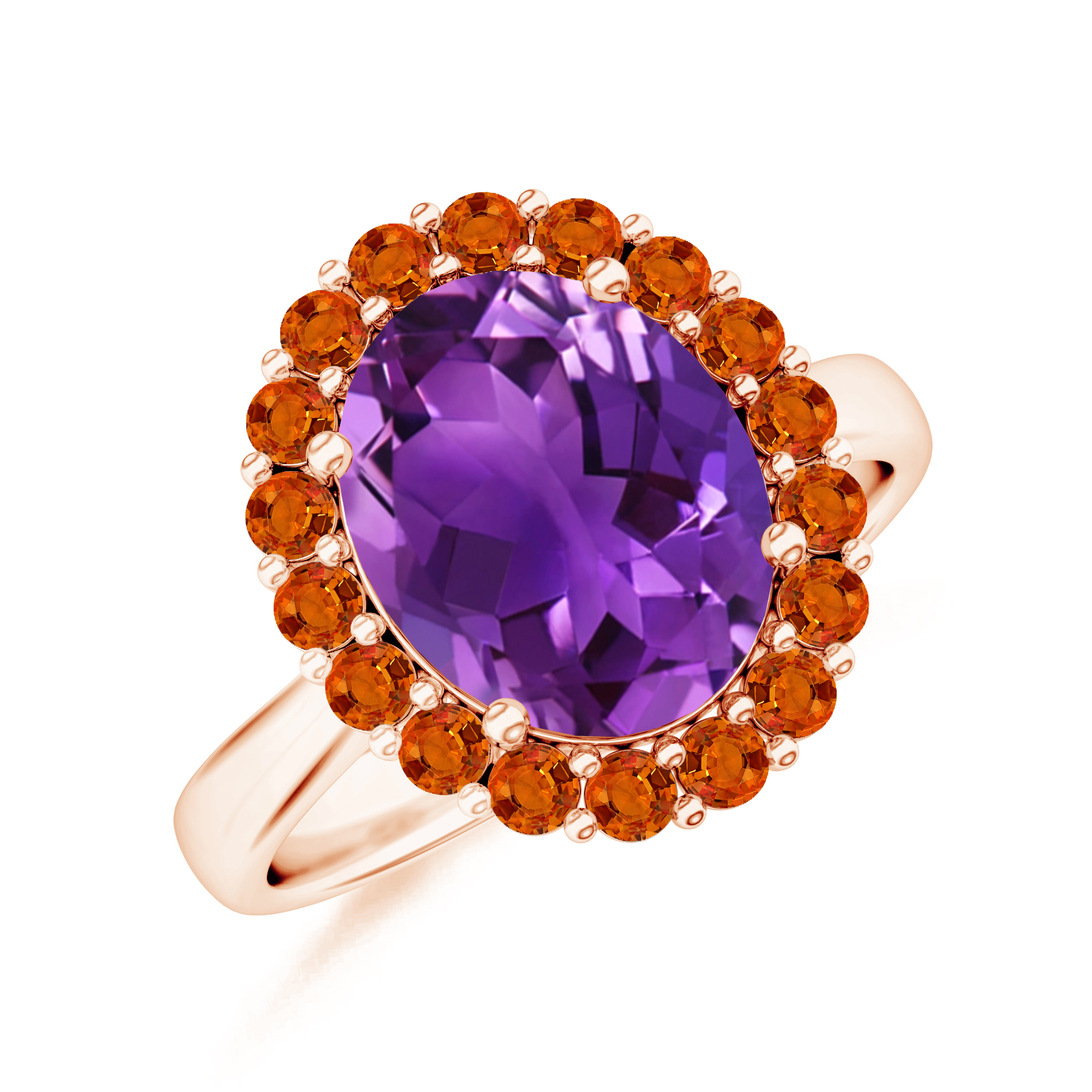 Inel TIMELESS din aur roz de 18k cu ametist si safir portocalii