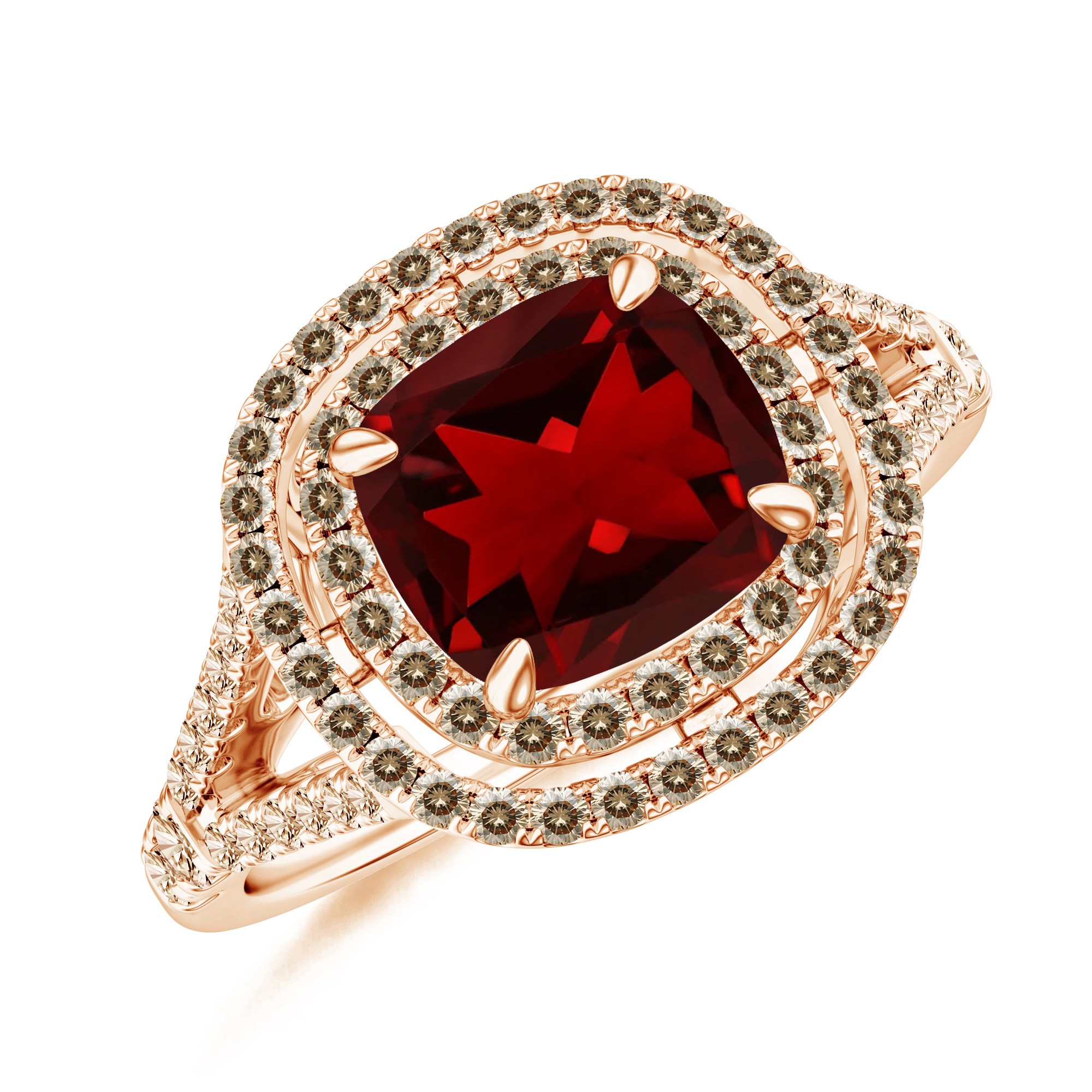 Inel TIMELESS din aur roz de 18k cu granat si diamante