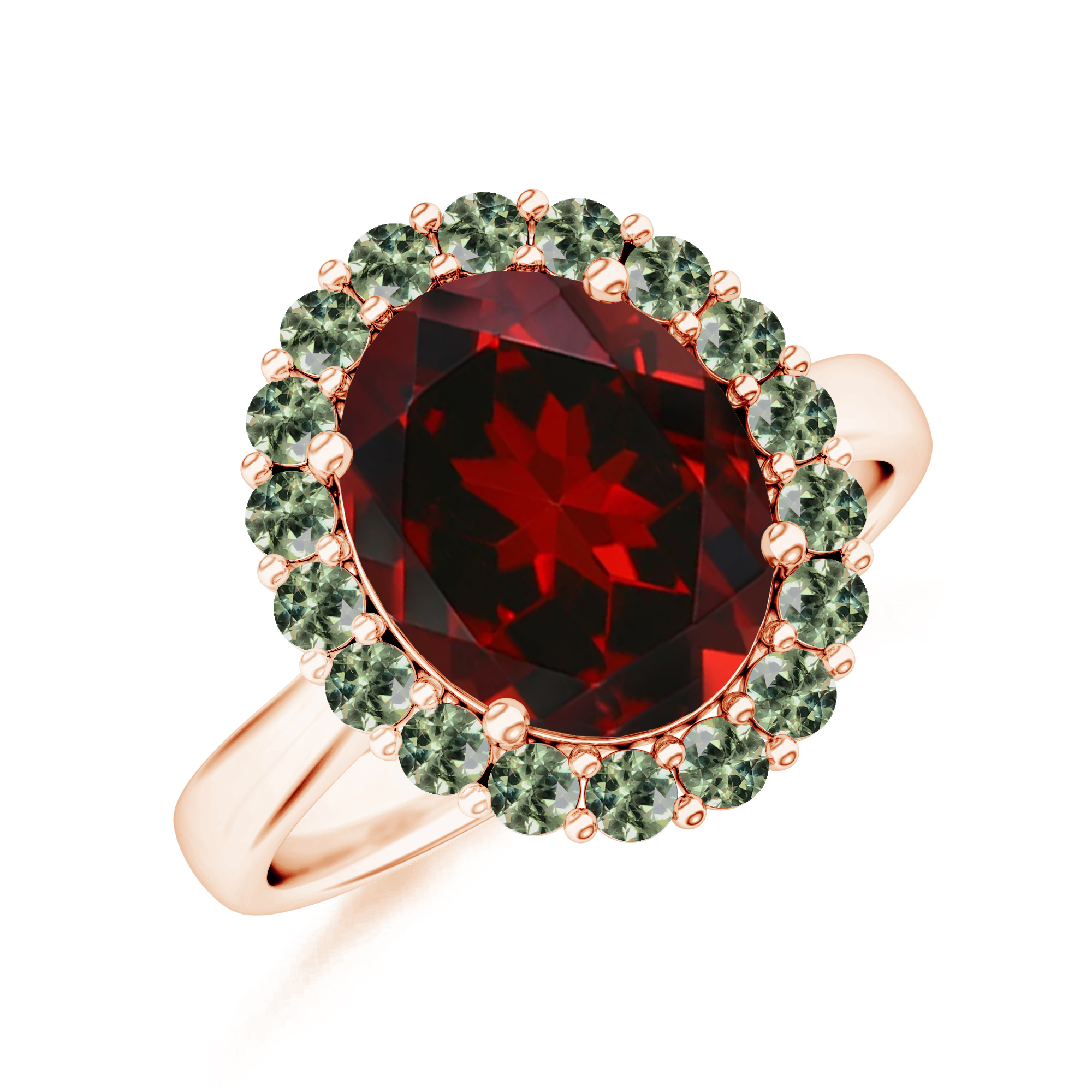 Inel TIMELESS din aur roz de 18k cu granat si safir verde