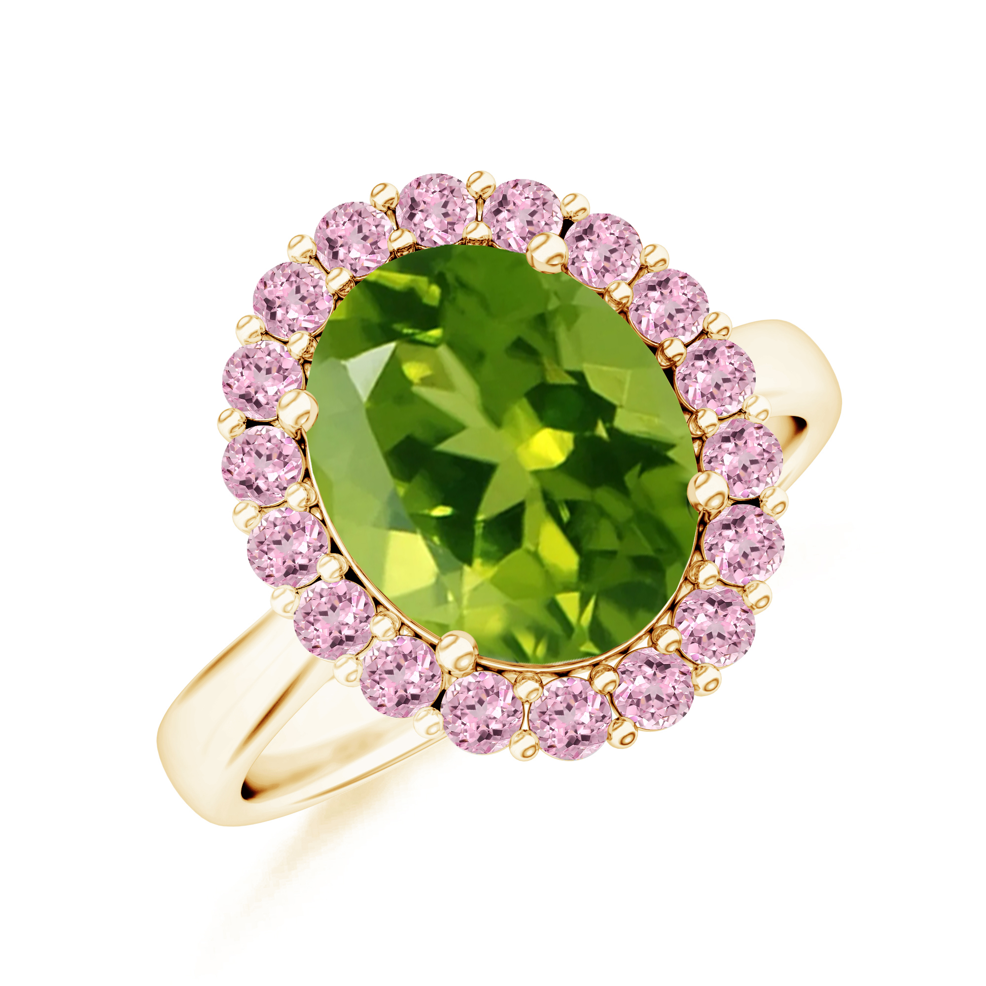 Inel TIMELESS din aur galben de 18k cu peridot si safir roz