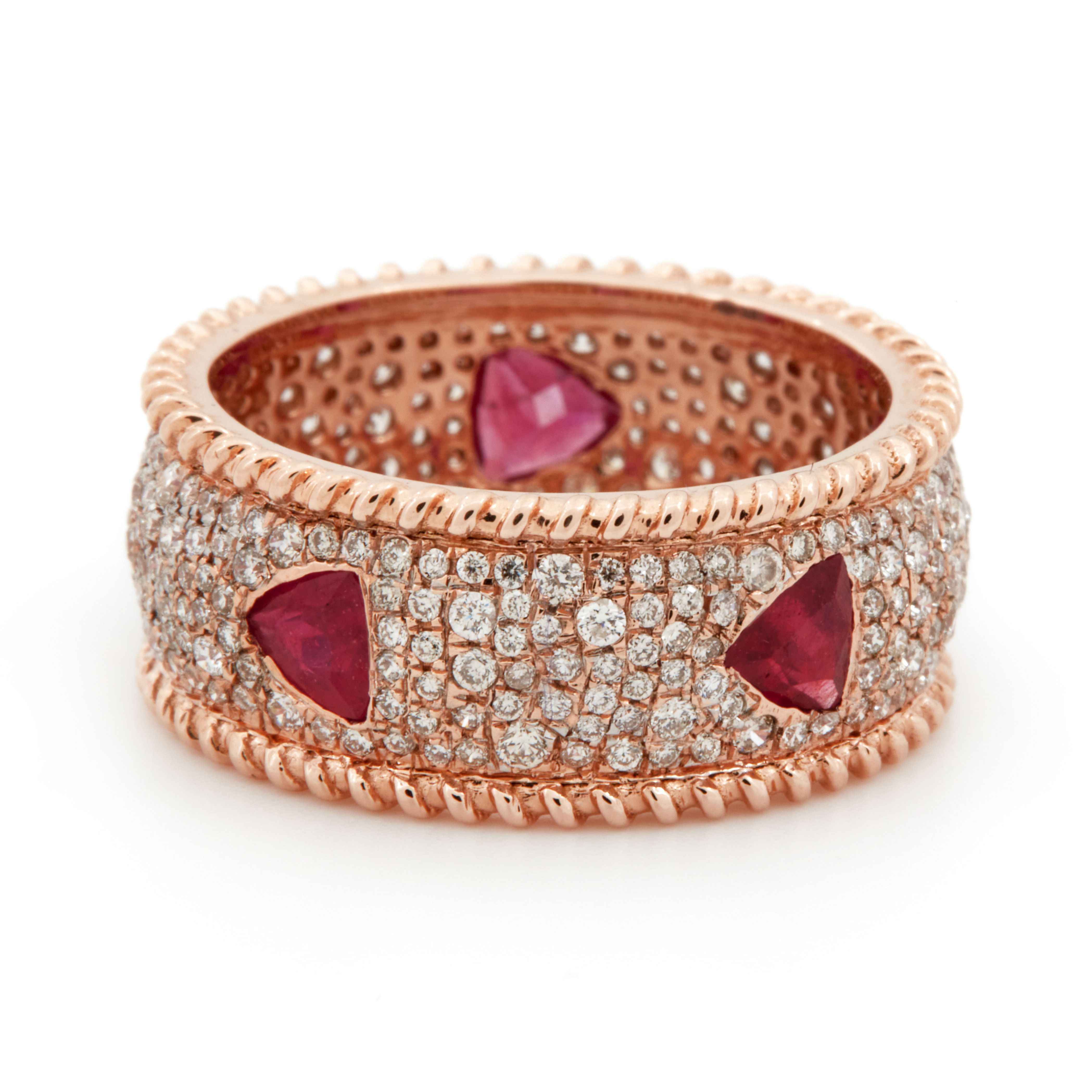 Inel TIMELESS din aur roz de 14k cu rubine si diamante