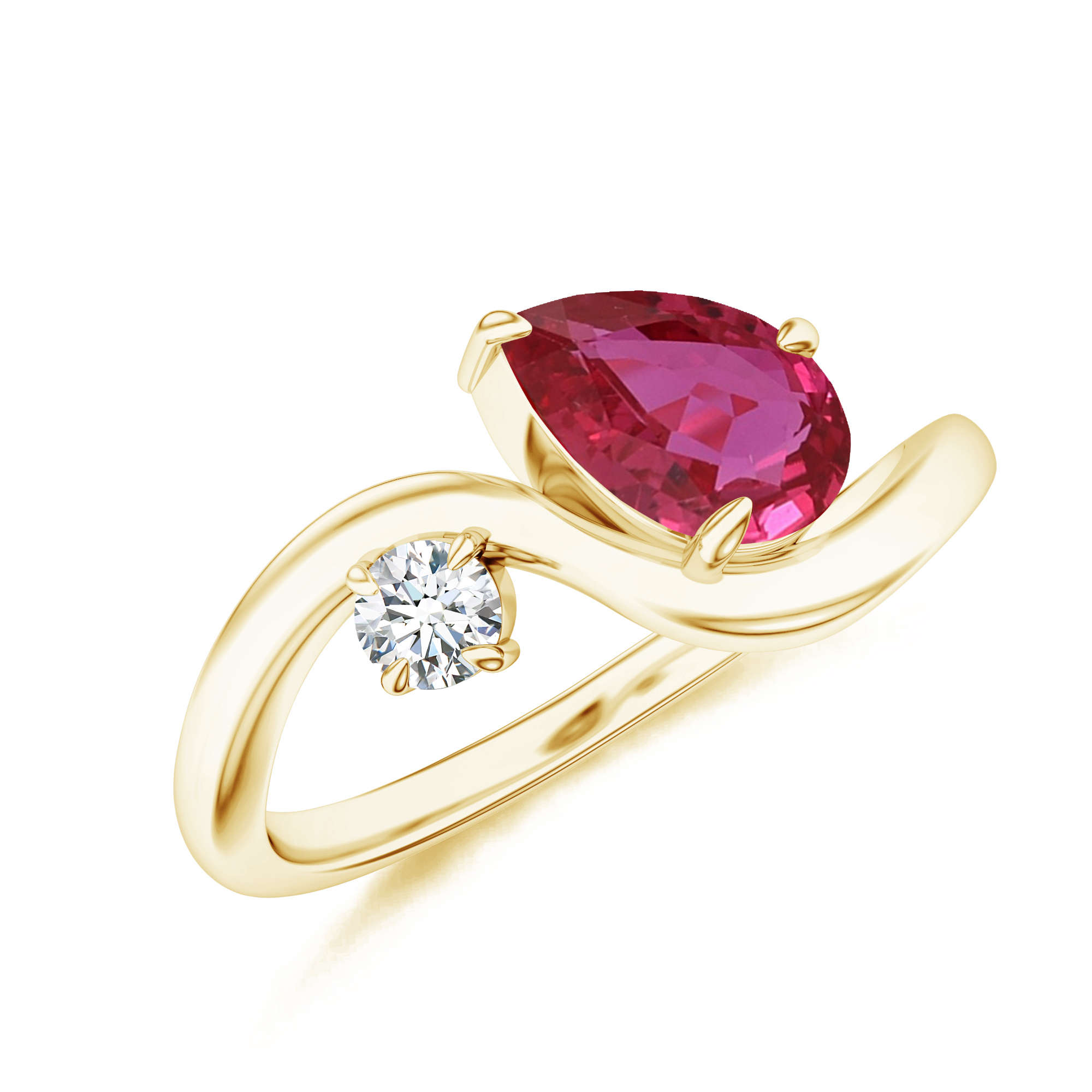 Inel TIMELESS din aur galben de 18k cu rubin si diamant