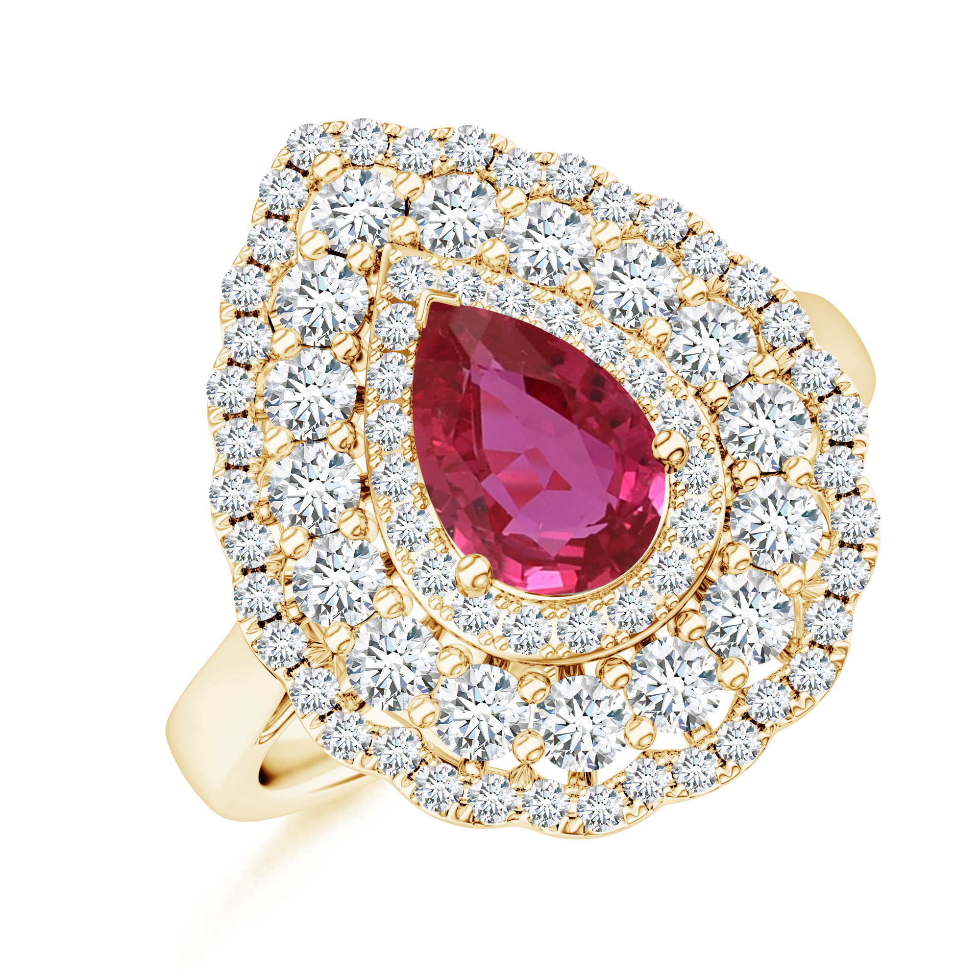 Inel TIMELESS din aur galben de 18k cu rubin si diamante