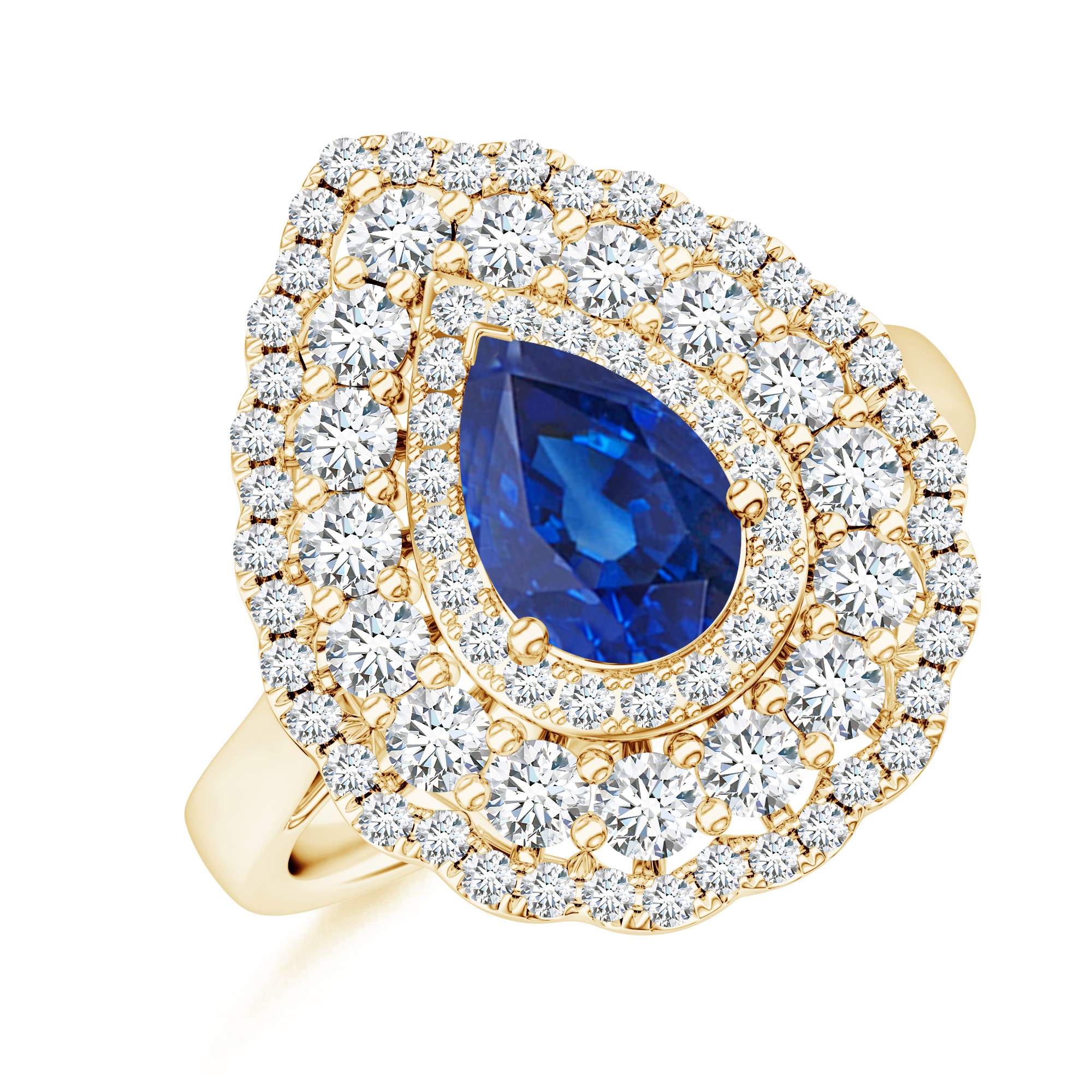 Inel TIMELESS din aur galben de 18k cu safir albastru si diamante