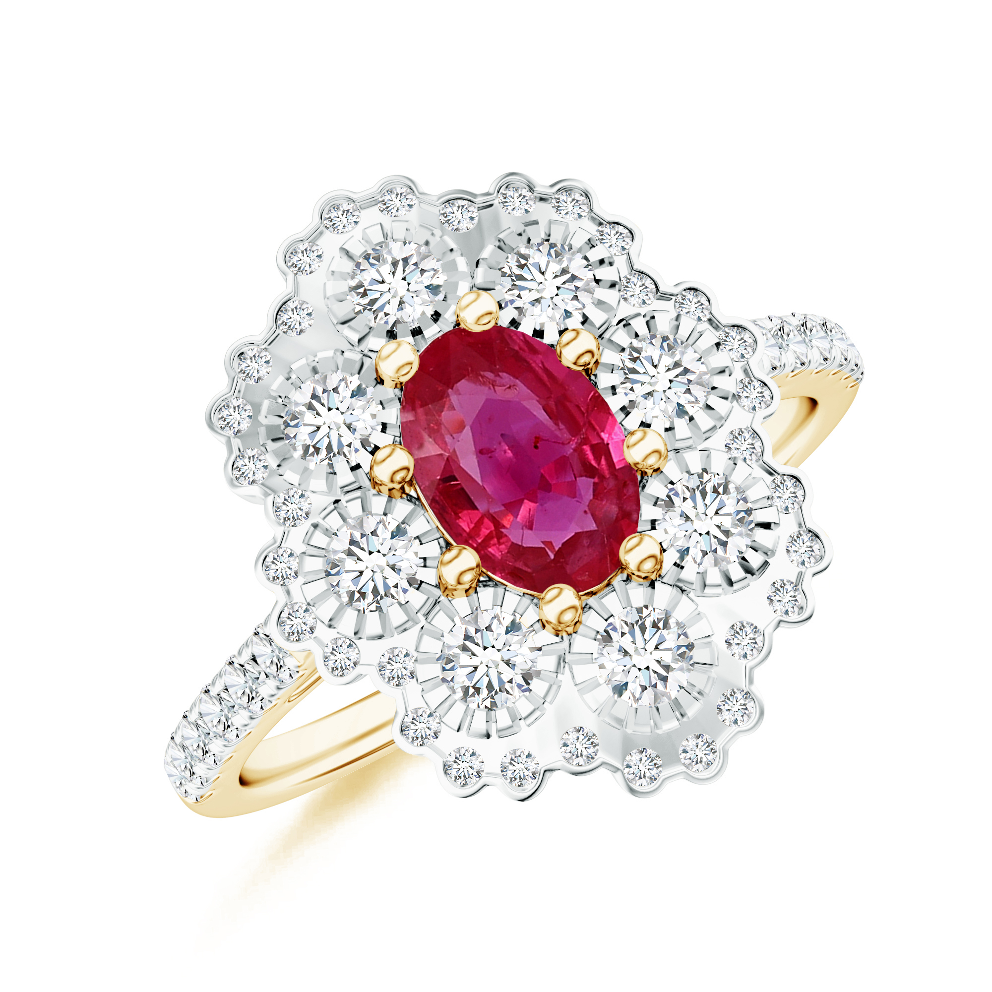 Inel TIMELESS din aur galben de 18k cu rubin si diamante