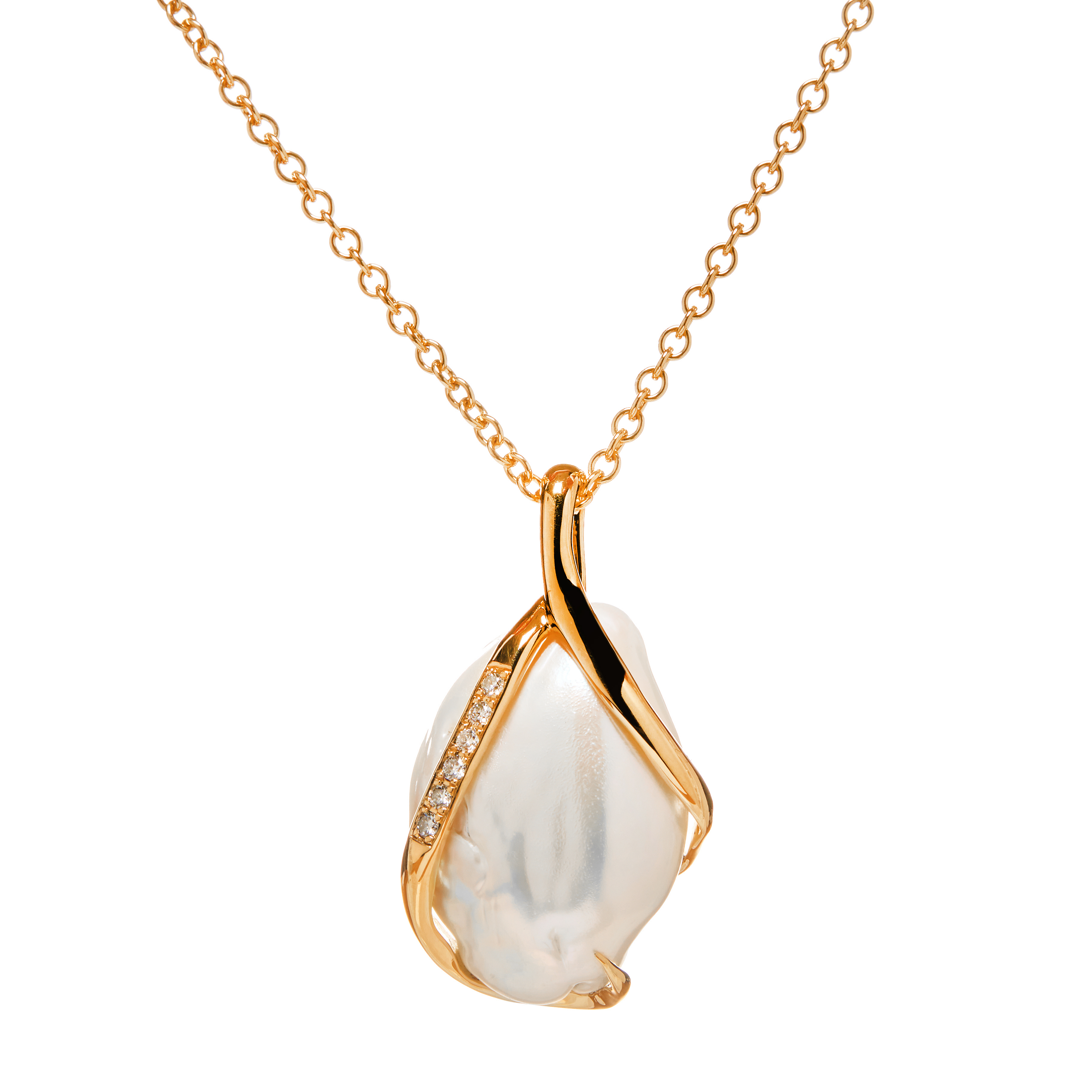 PERLA pendant in 18k yellow gold with baroque  pearl and diamonds