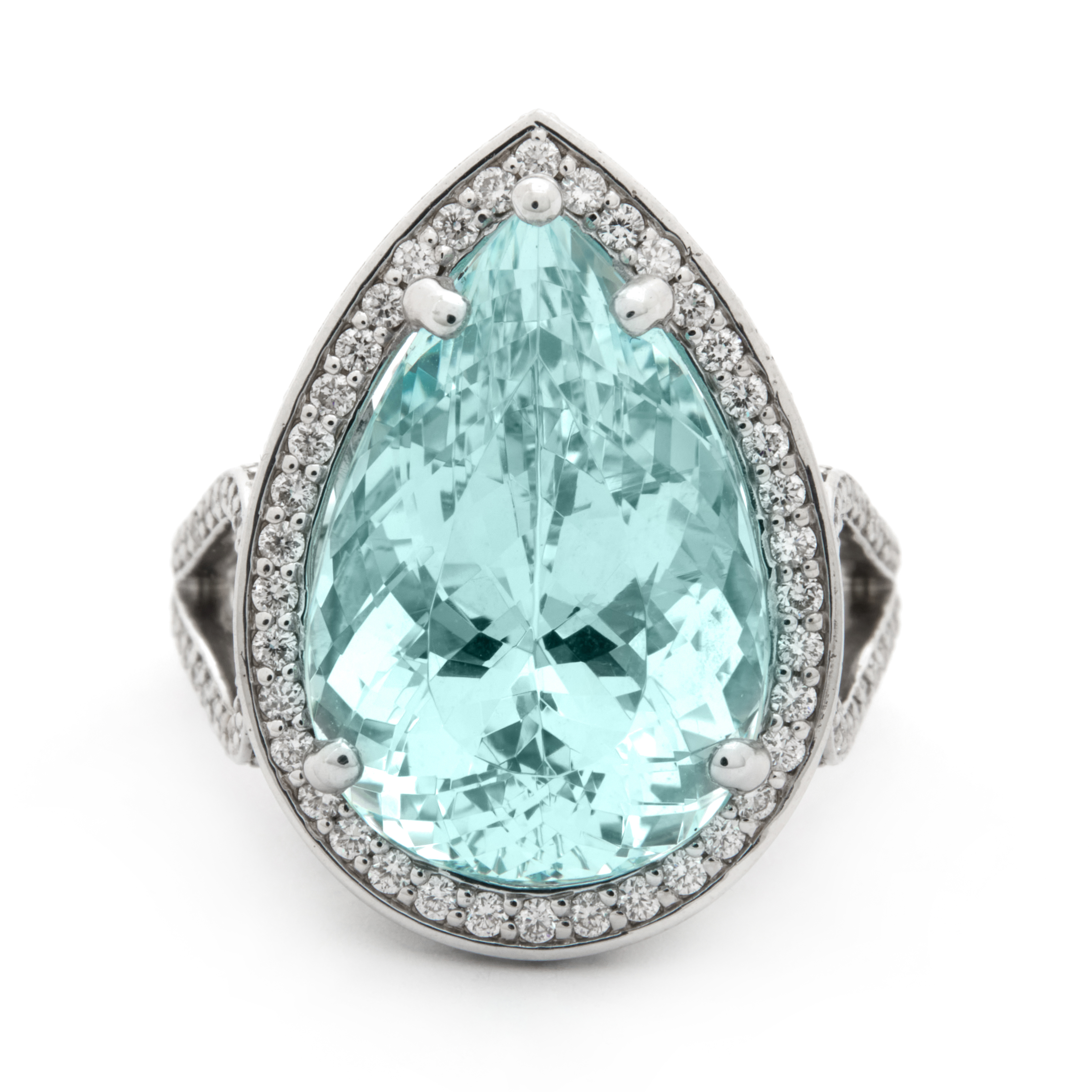 Inel GALA din aur alb de 18k cu acvamarin (12.4 ct.) si diamante (1.167 ct.)