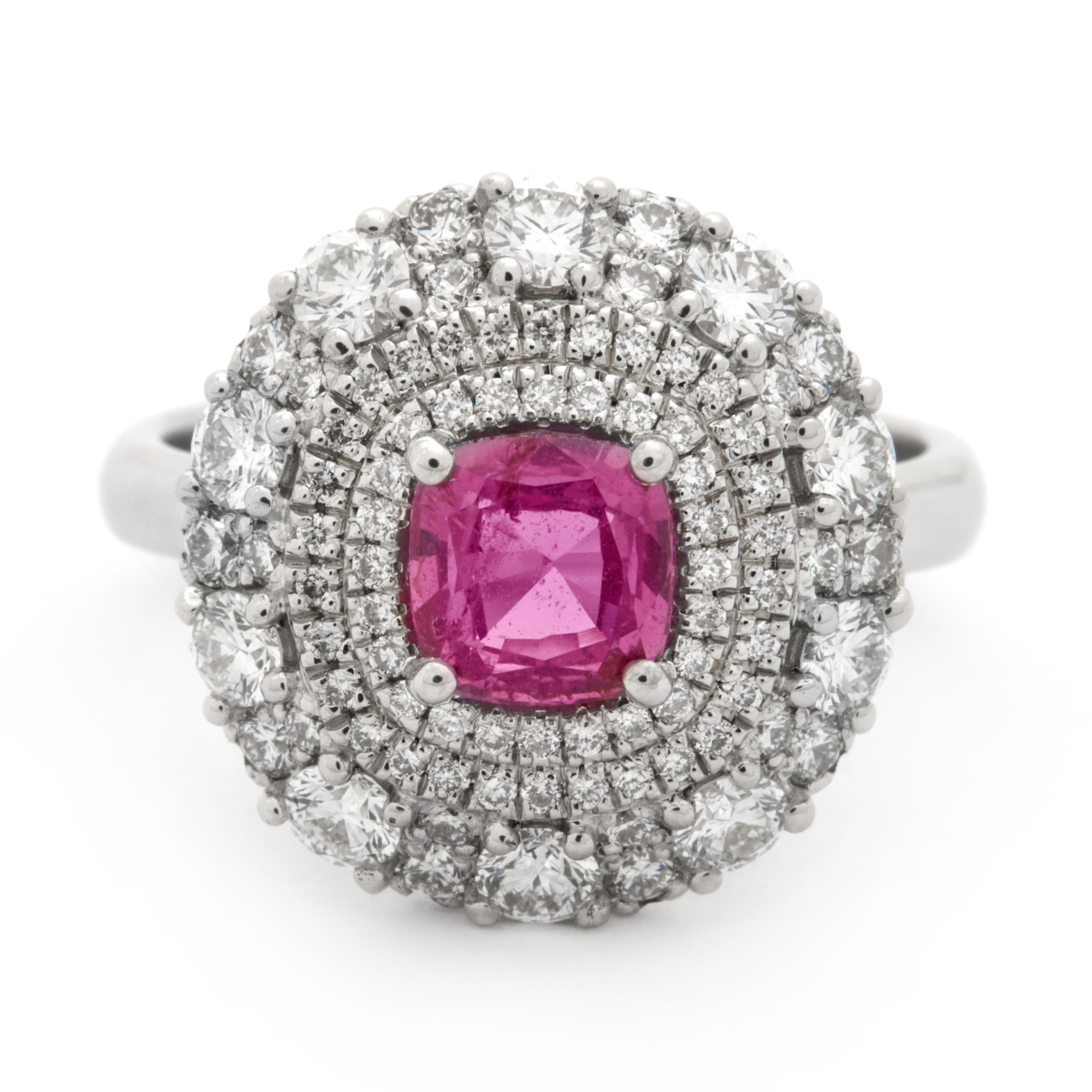 Inel GALA din aur alb de 18k cu safir roz (1.1 ct.) si diamante (1.188 ct.)