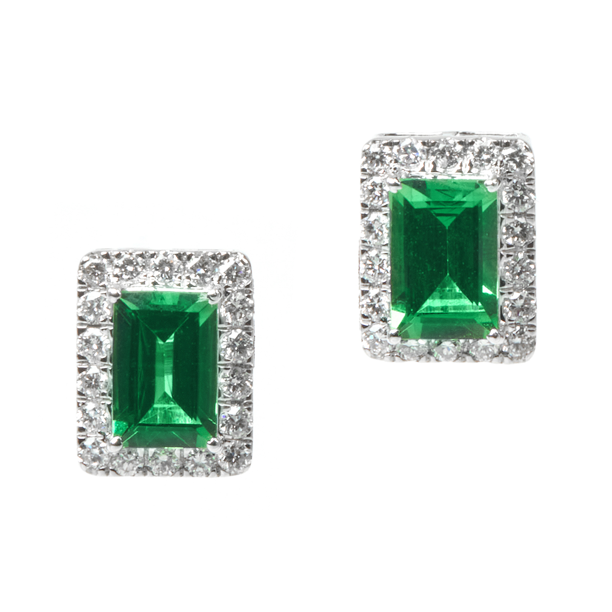 Cercei TIMELESS din aur alb de 18k cu tsavorit si diamante