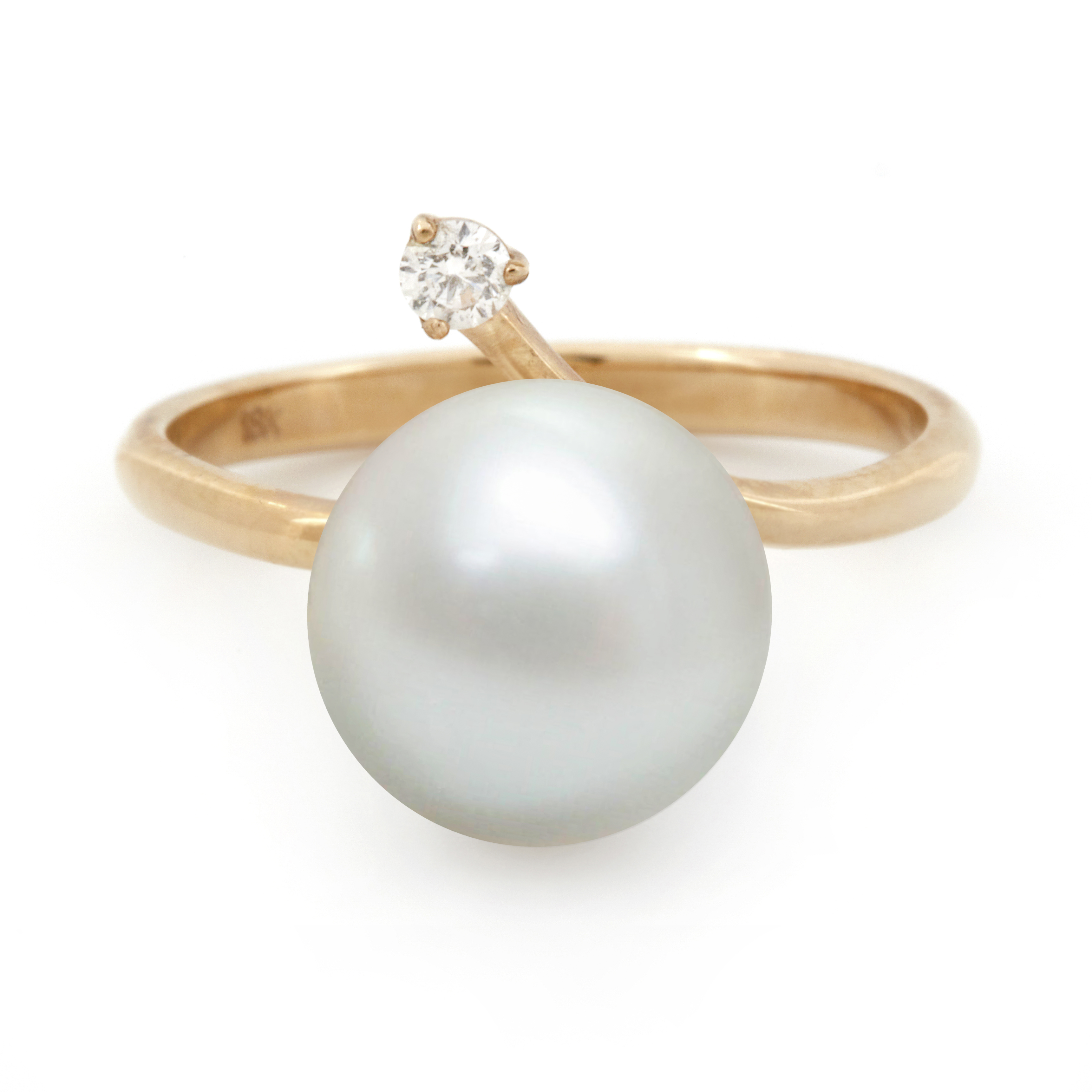 Inel PERLA din aur galben de 18k cu perla si diamant