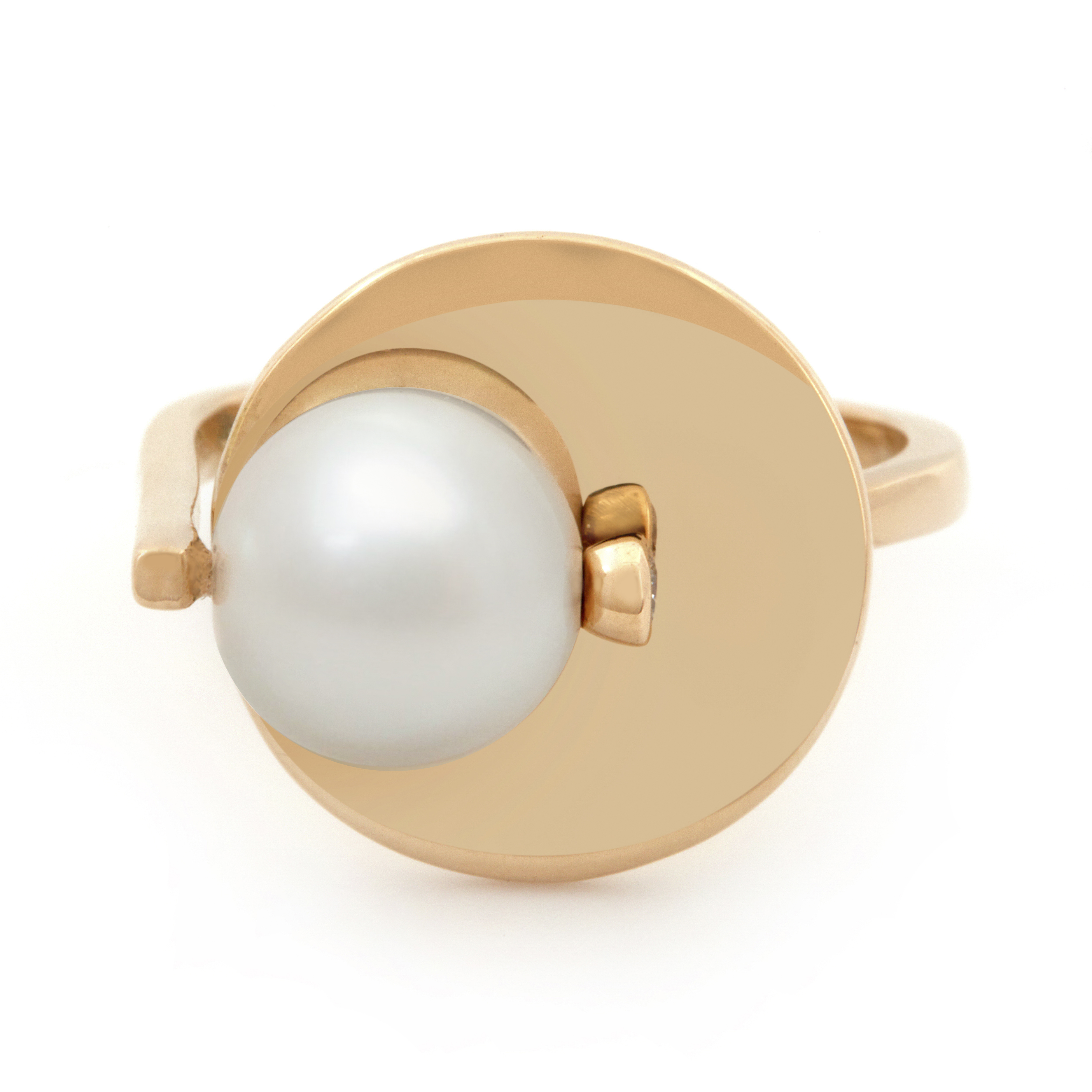 Inel PERLA din aur galben de 18k cu perla si diamante