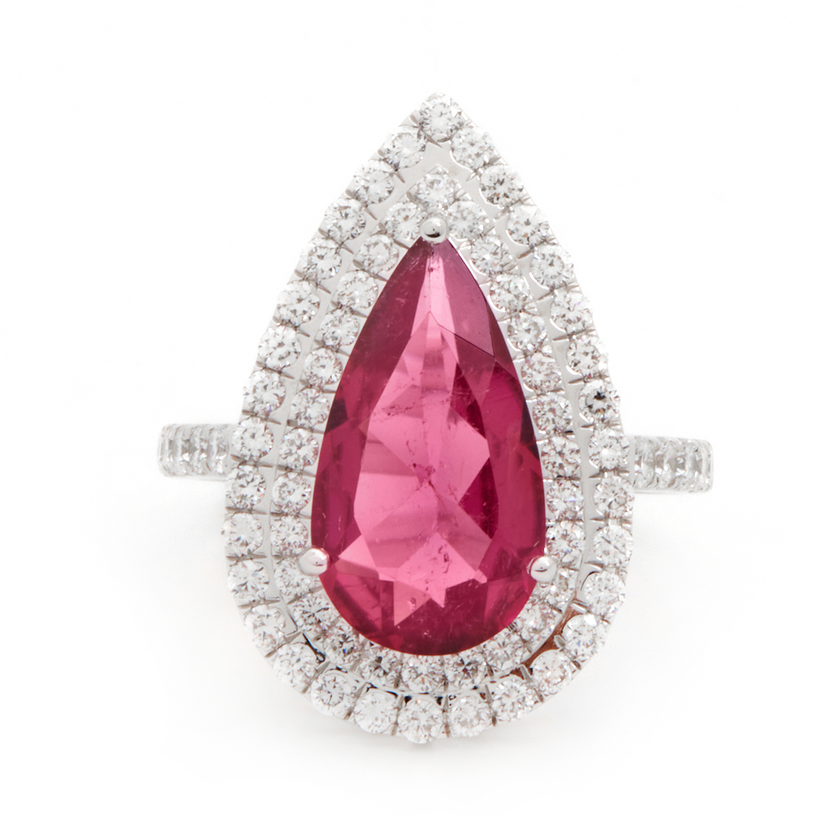 Inel TIMELESS din aur alb de 18k cu rubelit (3.16 ct.) si diamante