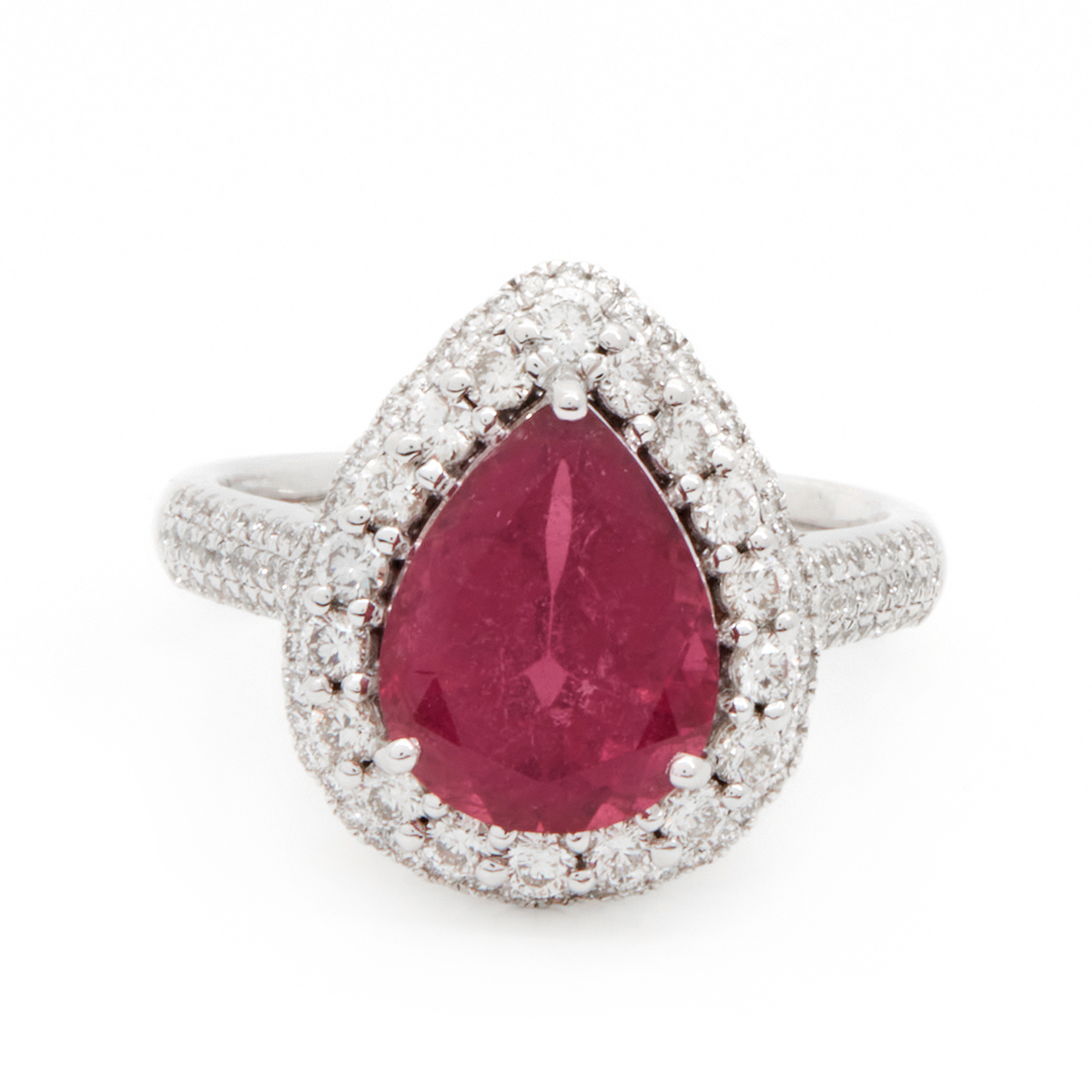 Inel TIMELESS din aur alb de 18k cu rubelit (3.2 ct.) si diamante