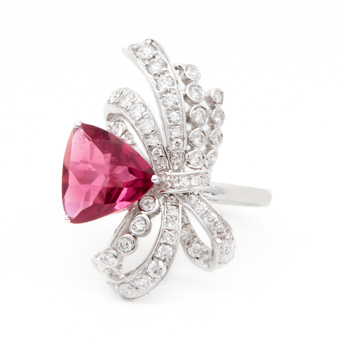Inel TIMELESS din aur alb de 18k cu rubelit (1.93 ct.) si diamante