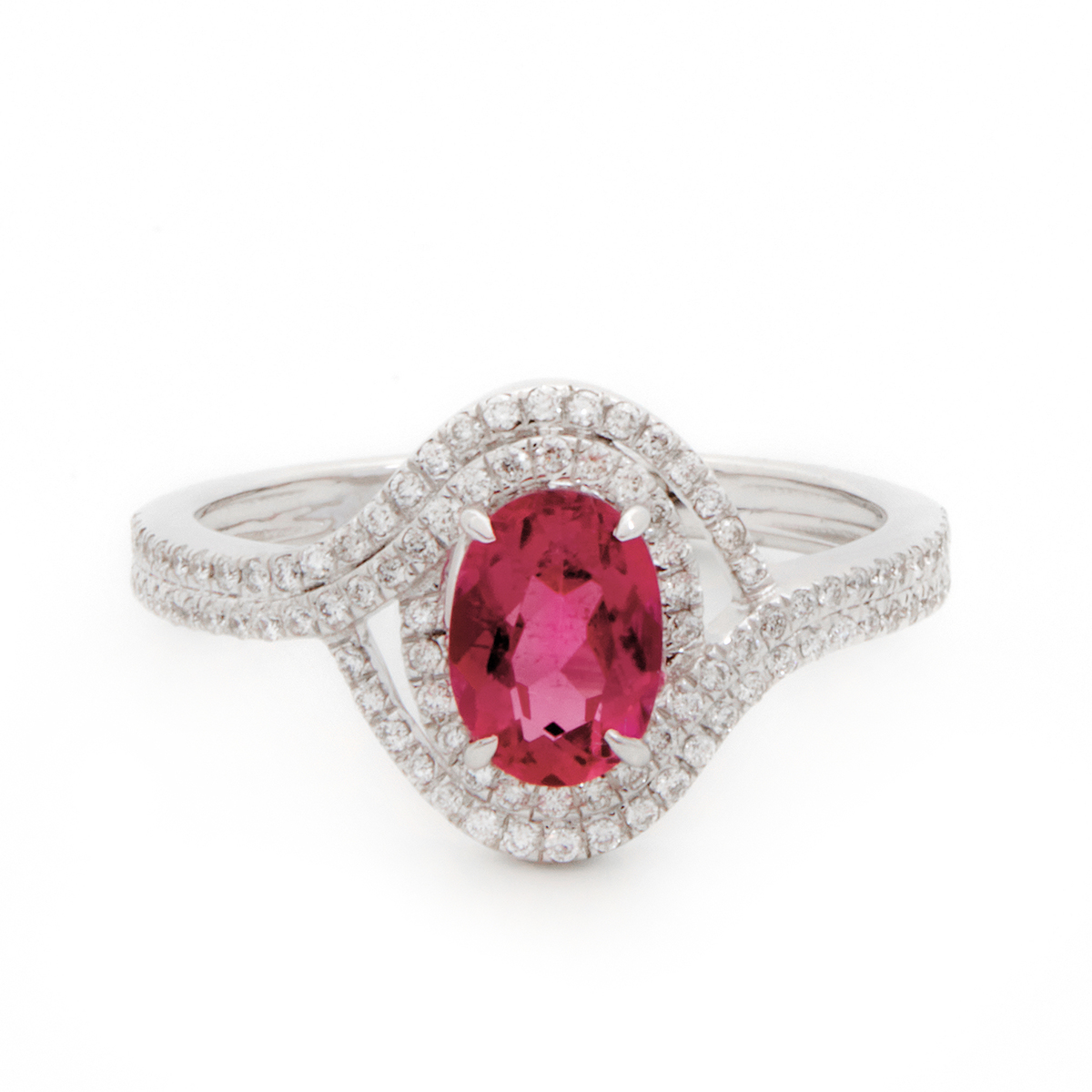 Inel TIMELESS din aur alb de 18k cu rubelit si diamante