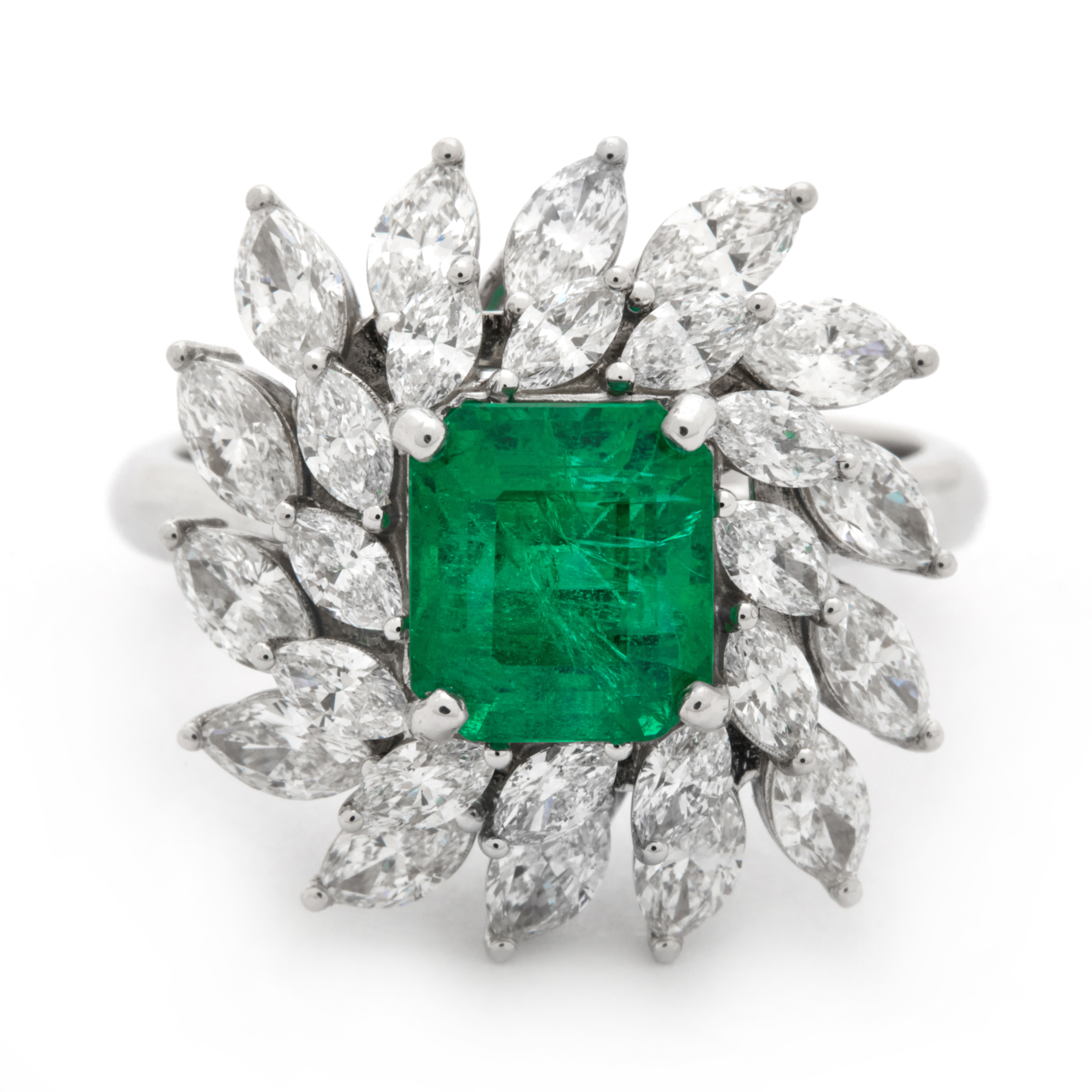 Inel GALA din aur alb de 18k cu smarald (2.1 ct.) si diamante (2.244 ct.)