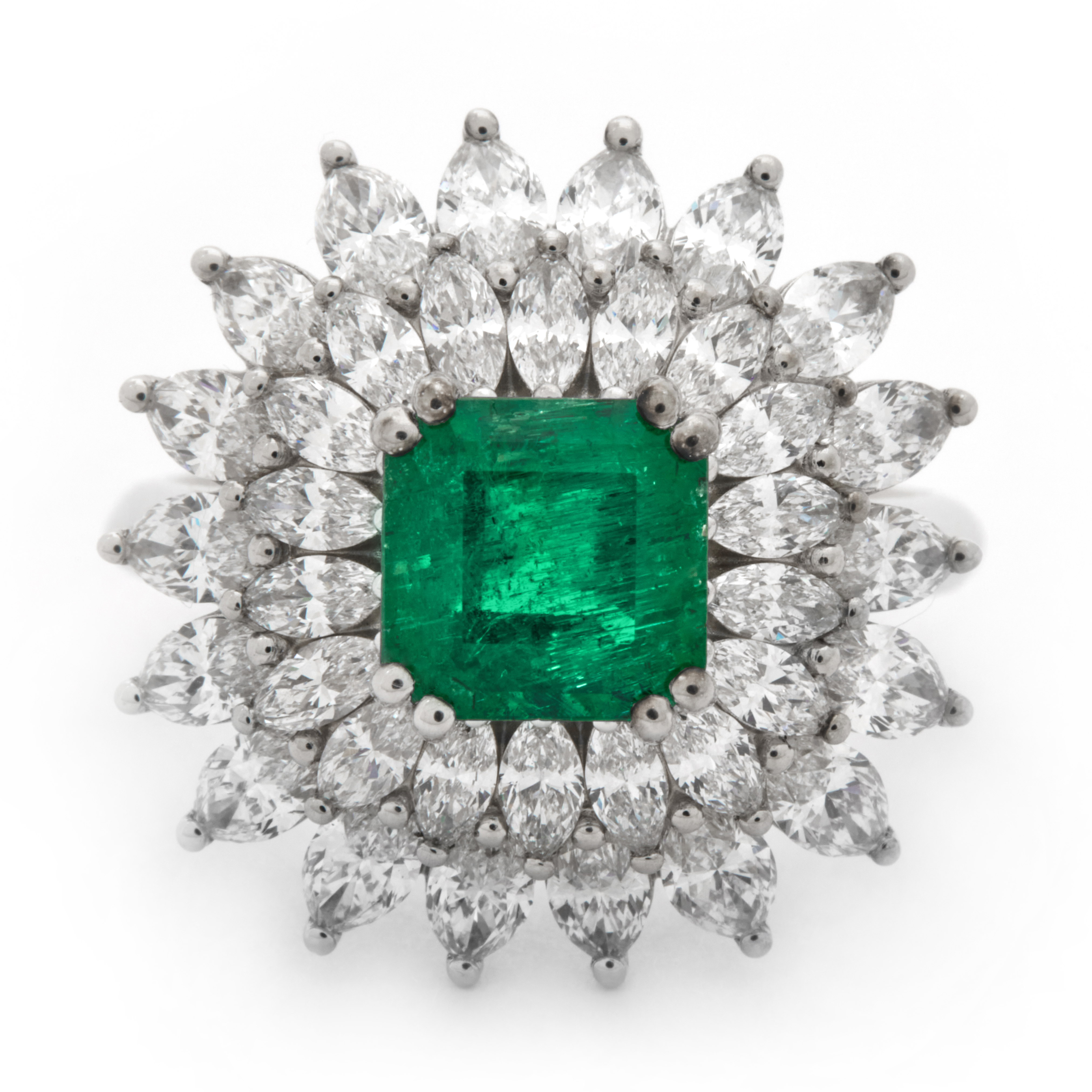 Inel GALA din aur alb de 18k cu smarald (1.95 ct.) si diamante (2.05 ct.)