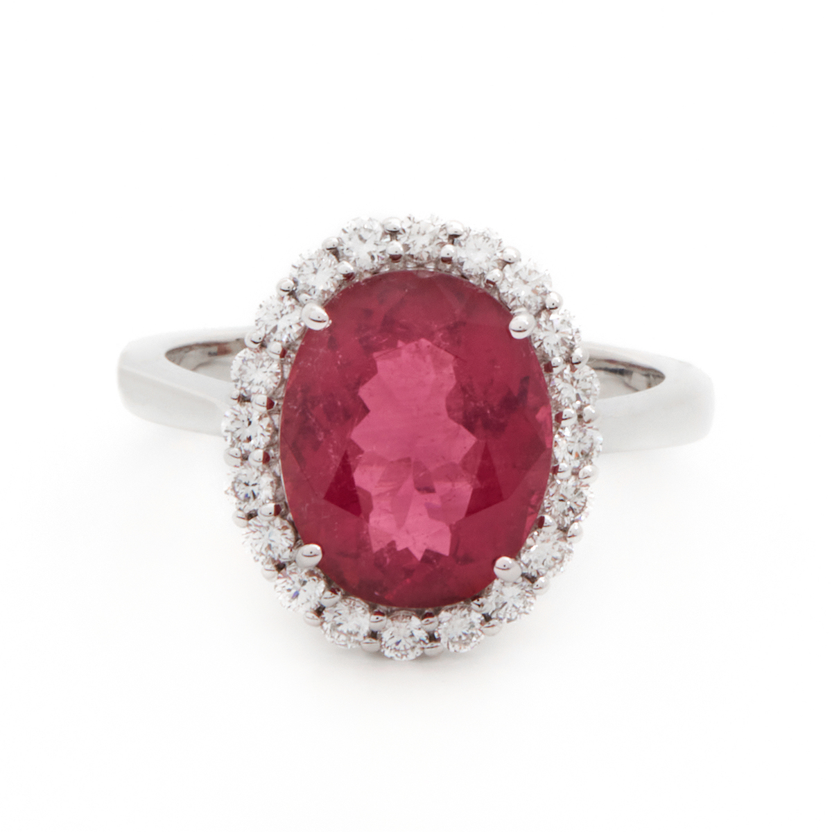 Inel TIMELESS din aur alb de 18k cu rubelit (3.54 ct.) si diamante