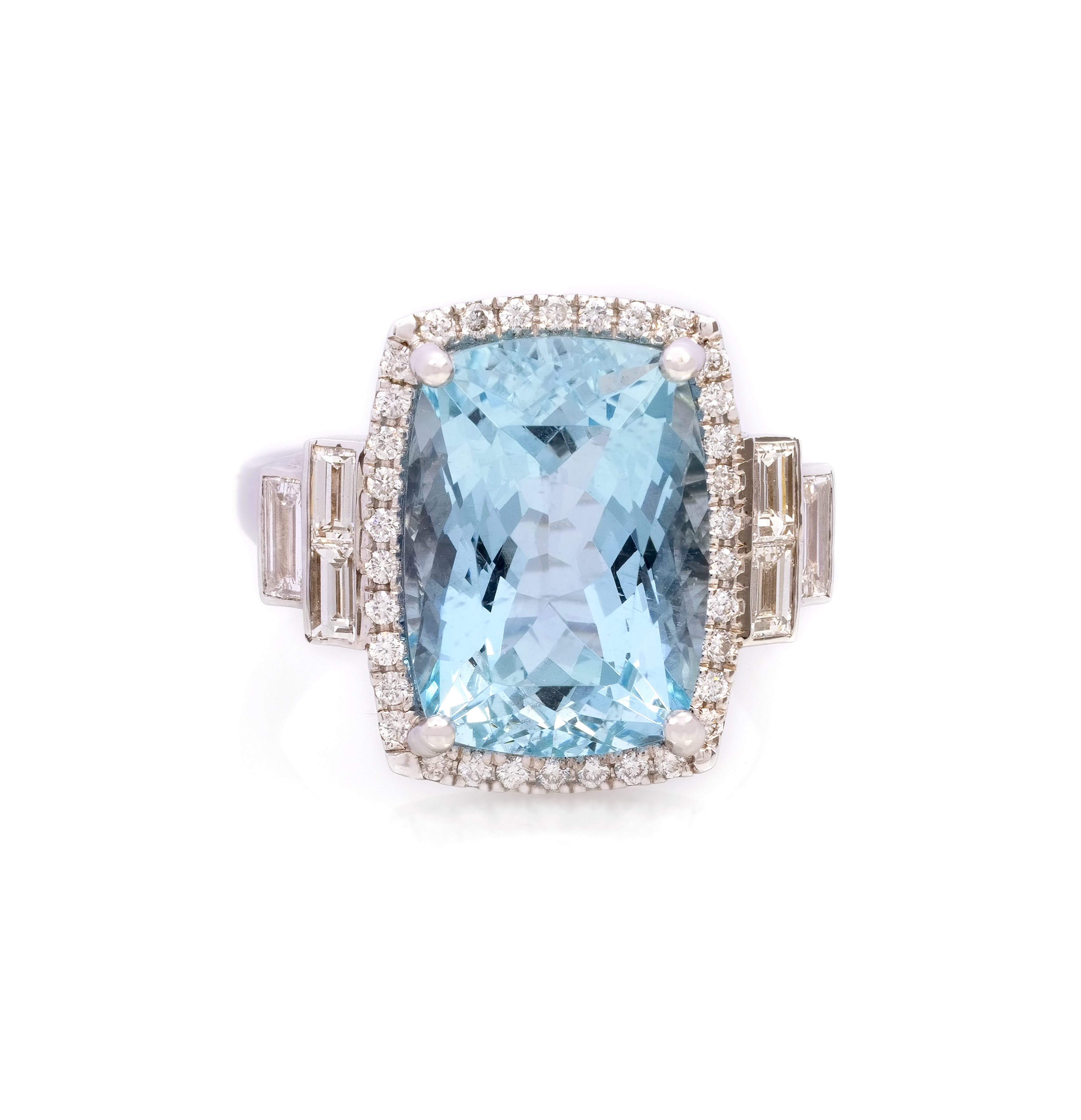 Inel GALA din aur alb de 18k cu acvamarin (9.32 ct.) si diamante