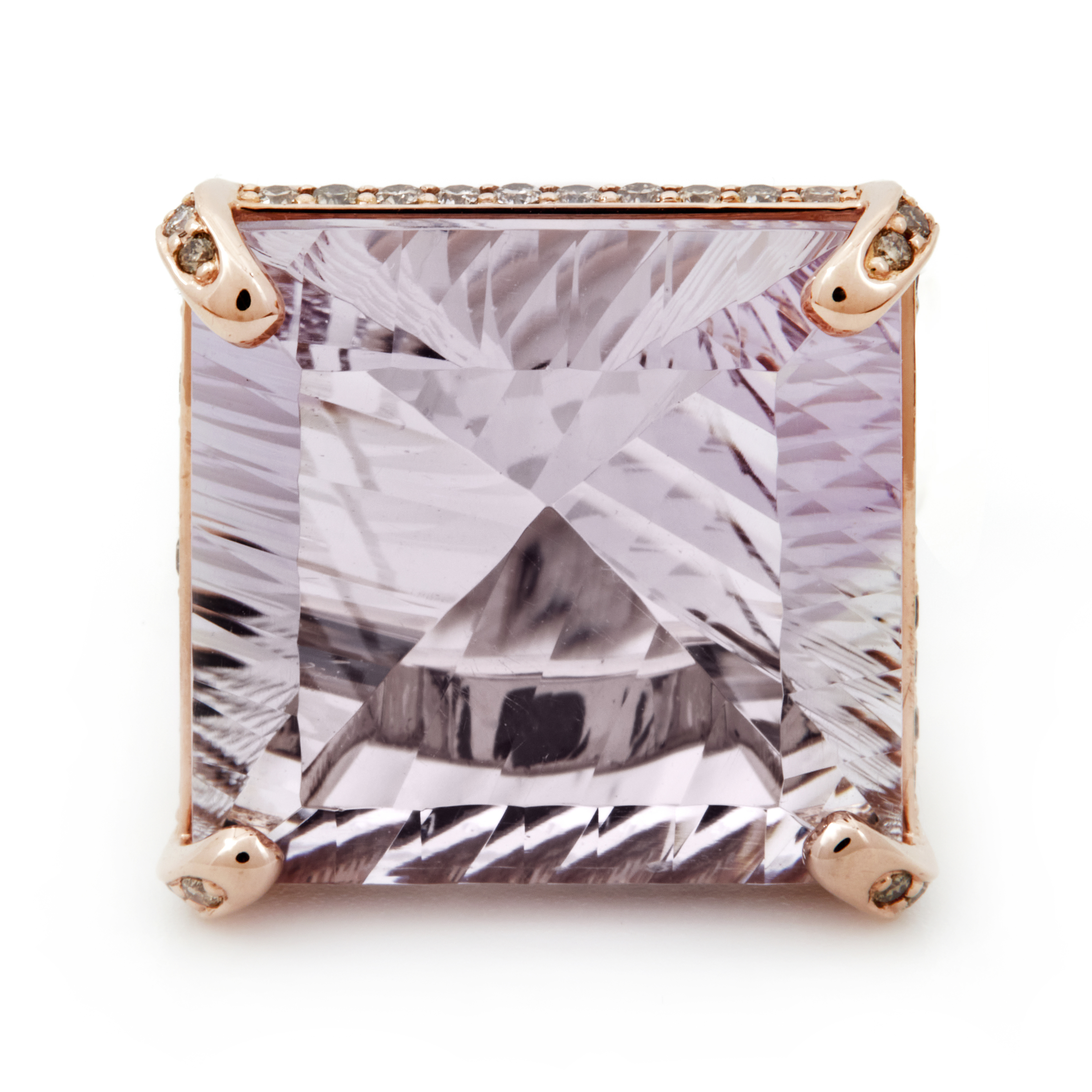 Inel GALA din aur roz de 18k cu ametist (21.02 ct.) si diamante sampanie (1.086 ct.)