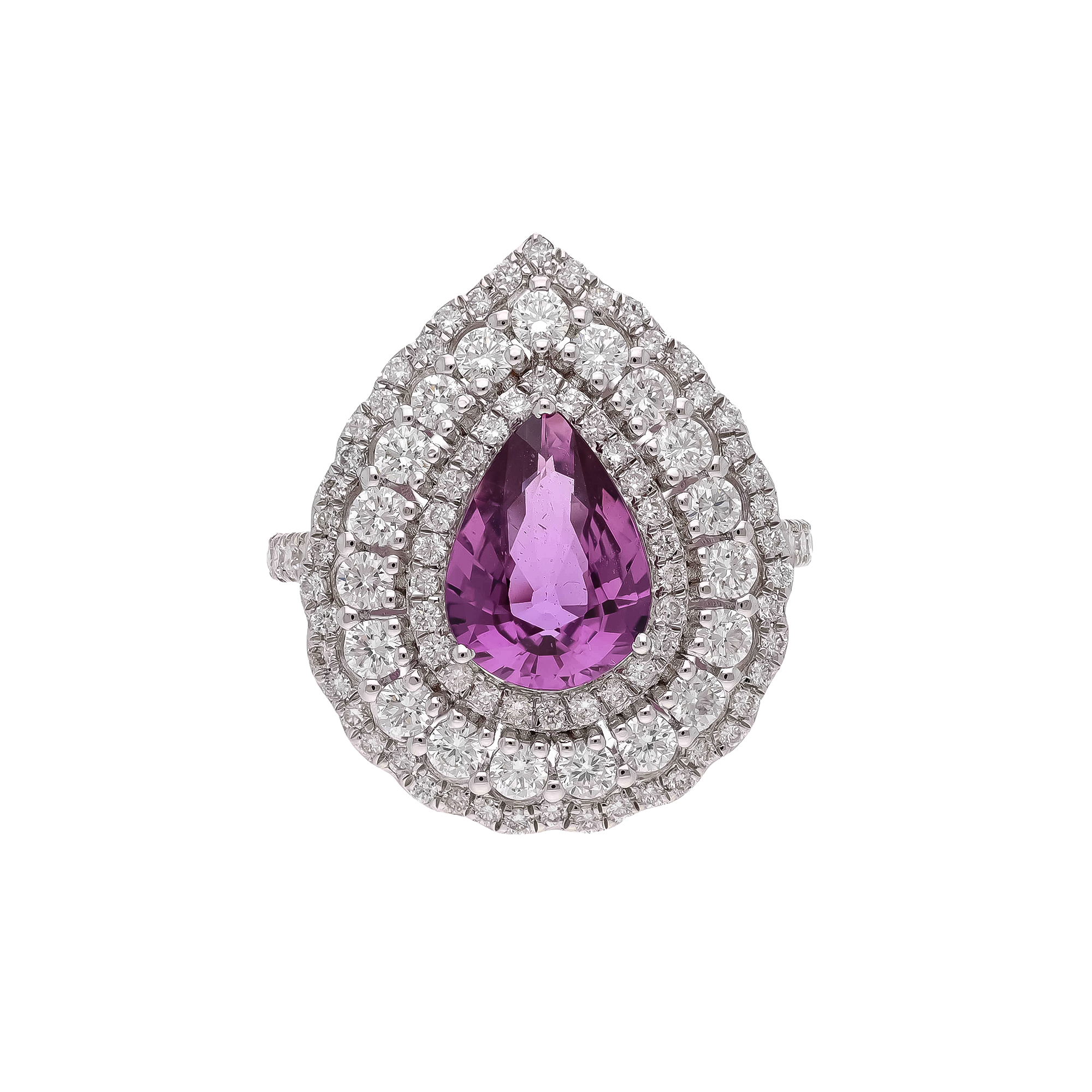 Inel TIMELESS din aur alb de 18k cu safir roz (1.99 ct.) si diamante