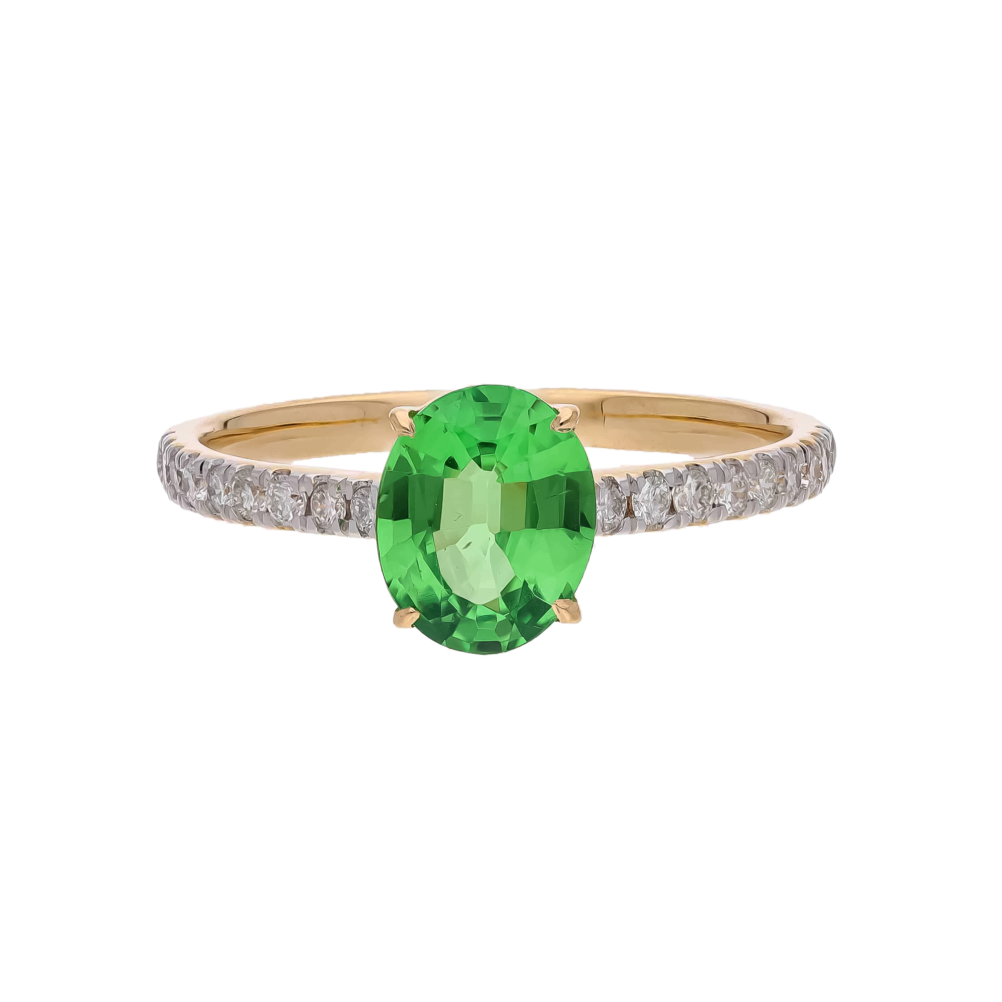 Inel LINEA din aur galben de 18k cu tsavorit si diamante